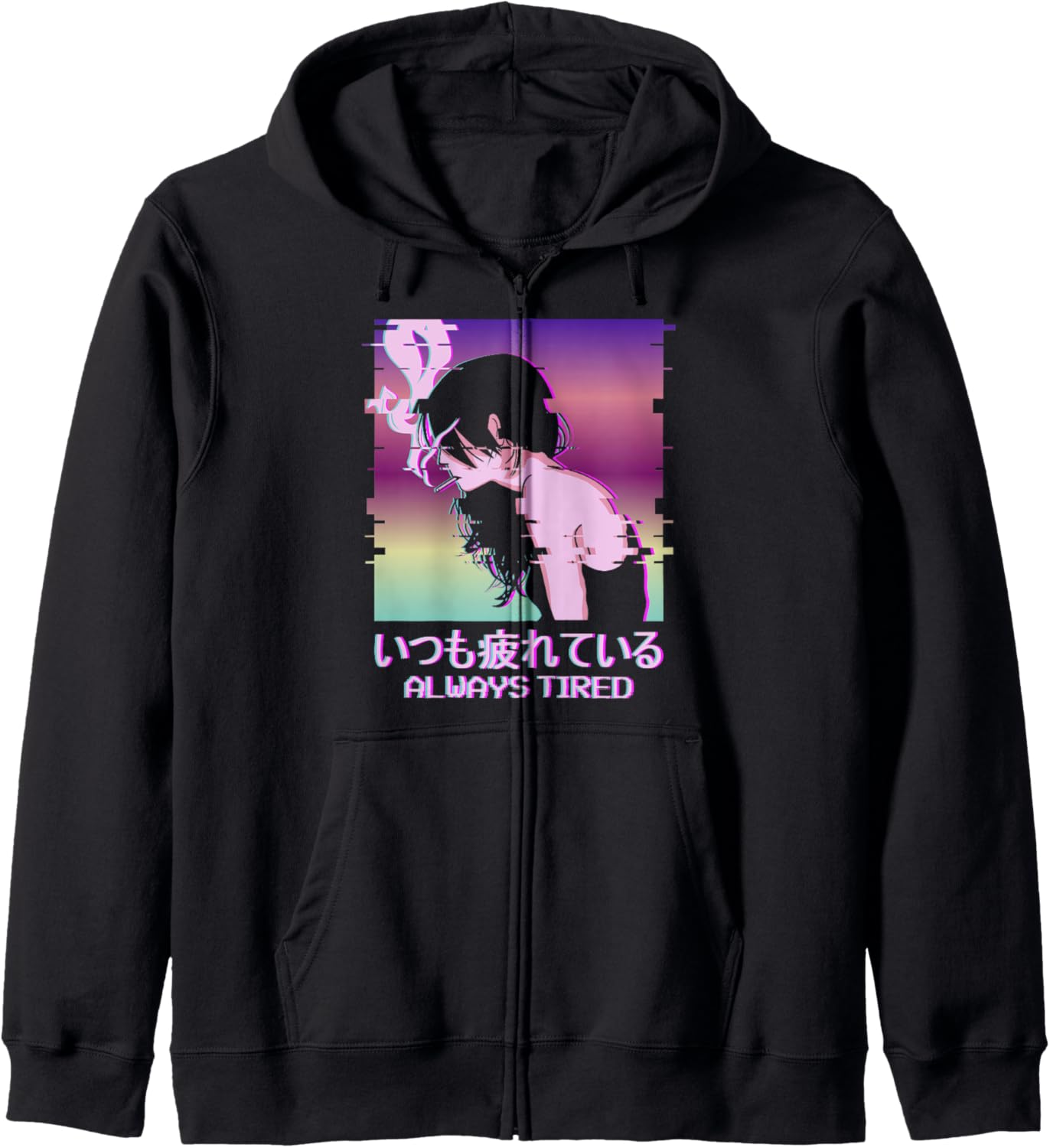 Always Tired Japan Vaporwave Alt Indie Aesthetic Anime Girl Hoodie