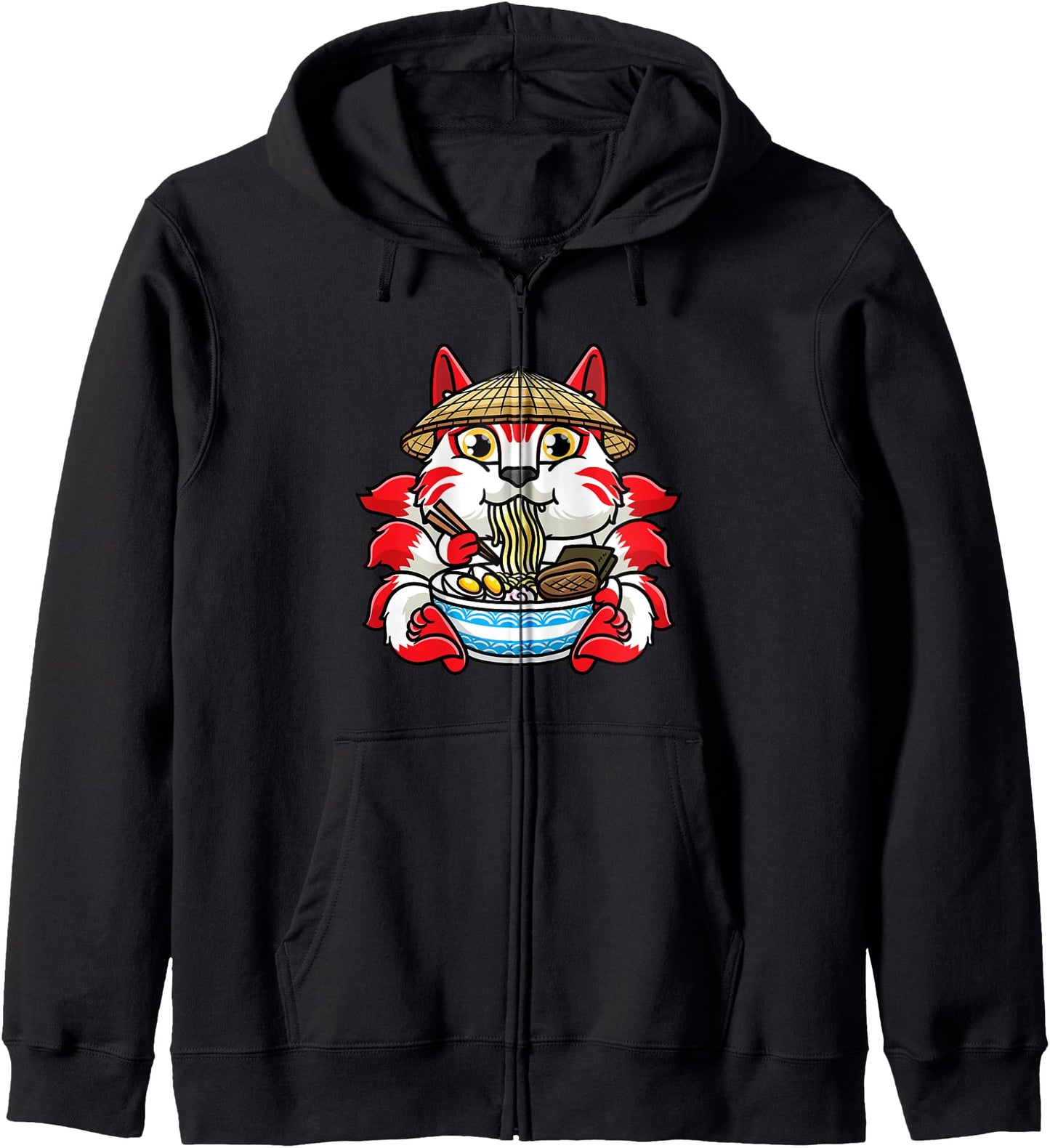 Kitsune Eating Ramen Noodles Japanese Nine Tailed Fox Anime Hoodie