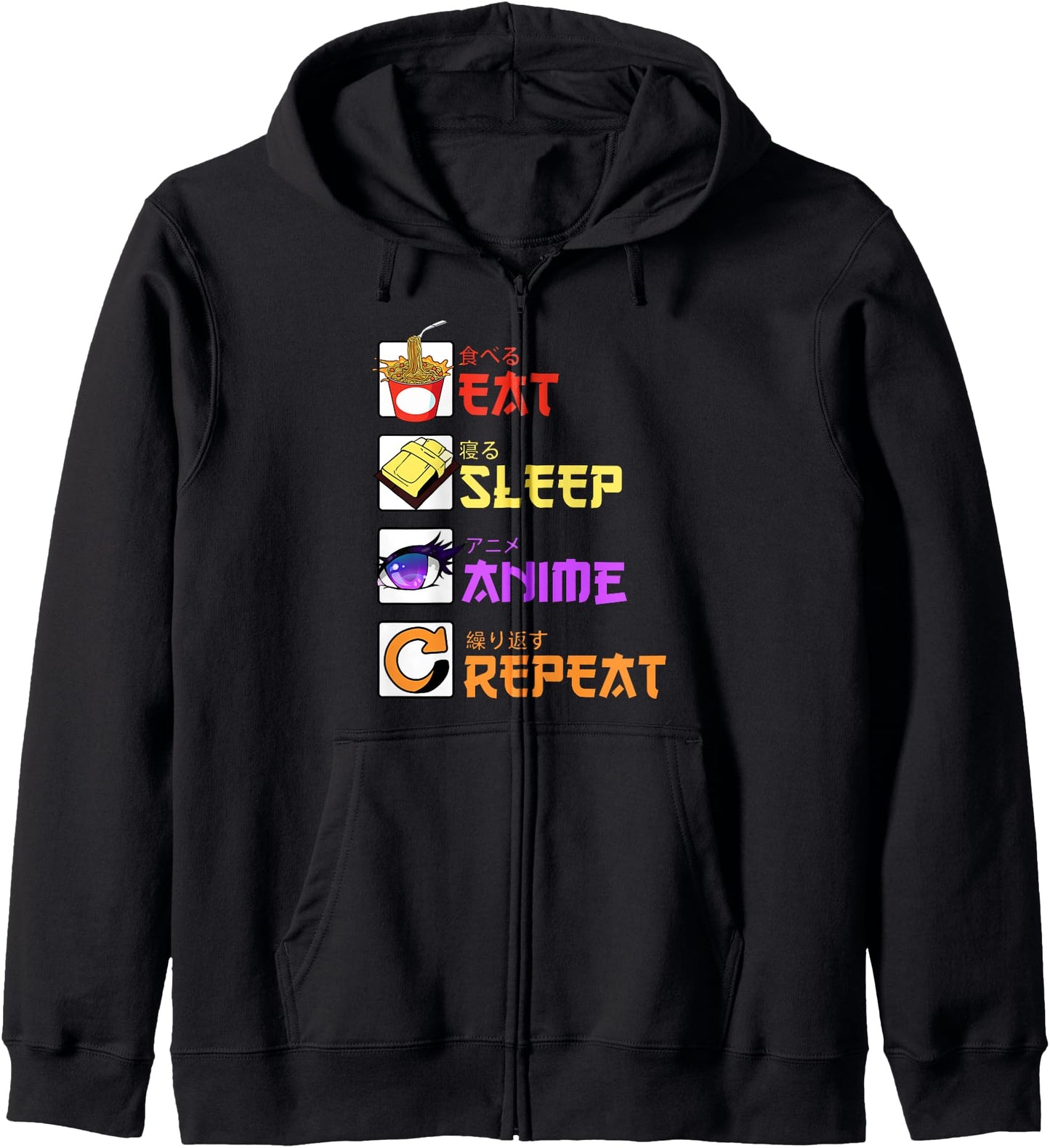 Eat Sleep Anime Repeat Kawaii Otaku Japanese Anime Manga Zip Hoodie