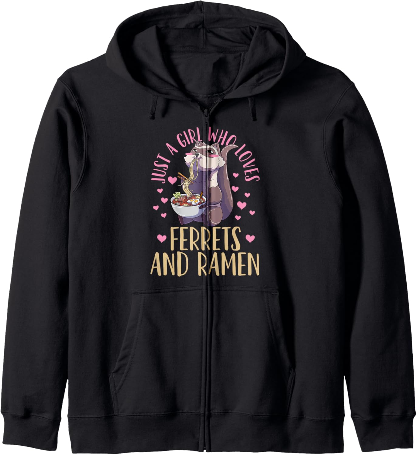 Ferret Ramen Girl Love Anime Kawaii Zip Hoodie
