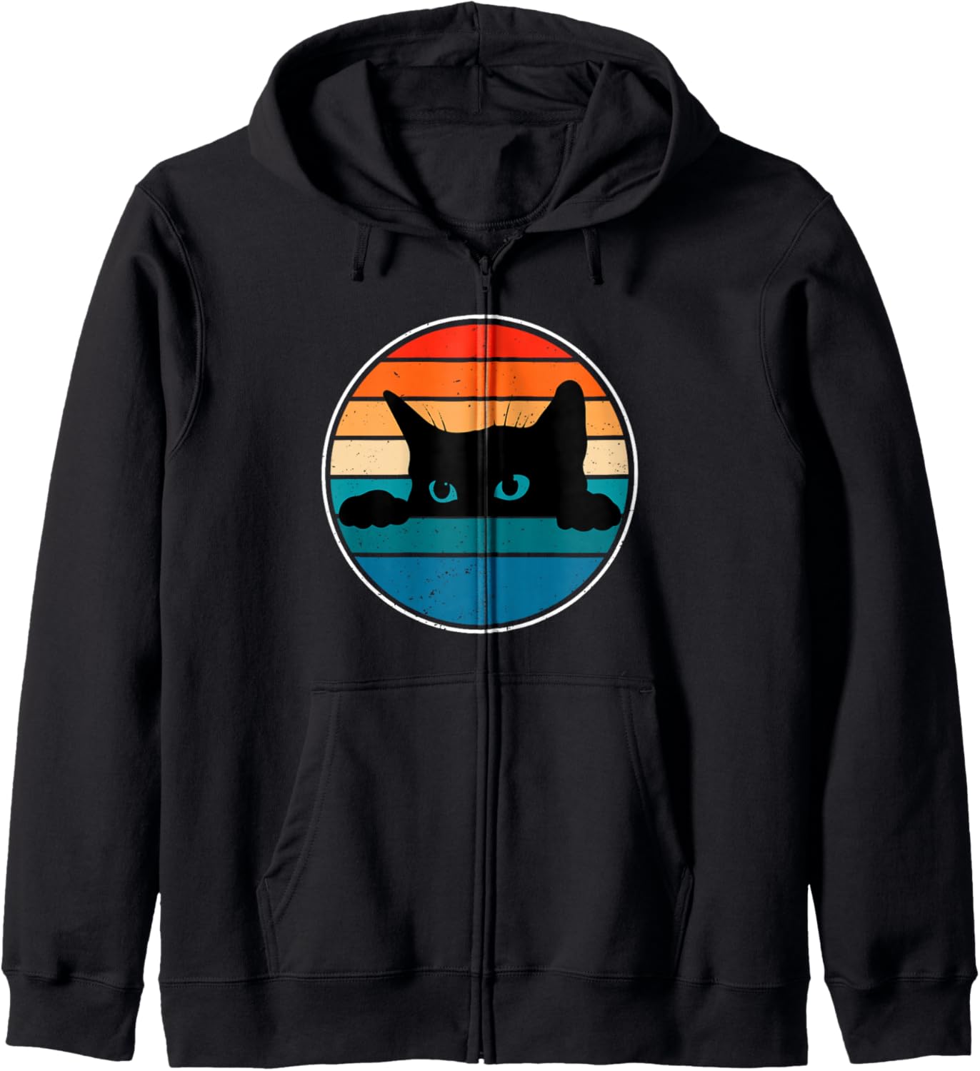 Retro Black Cat Lover Vintage Style Cute Cat Lover Zip Hoodie