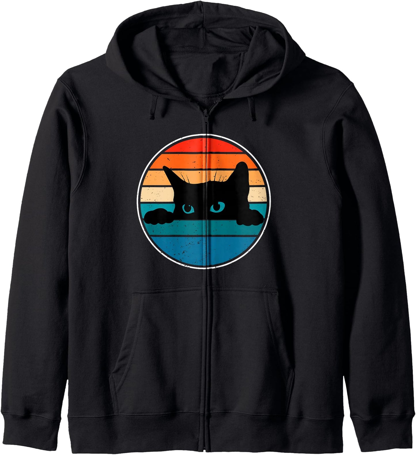 Retro Black Cat Lover Vintage Style Cute Cat Lover Zip Hoodie