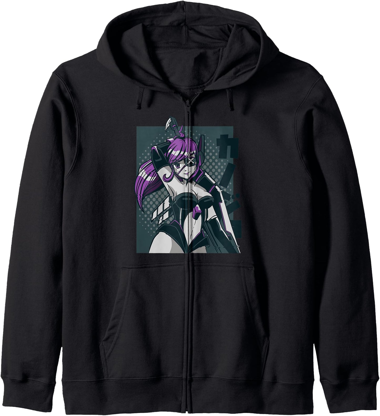 Hot Warrior Anime Fighter Girl Cute Japanese Purple Hair Zip Hoodie