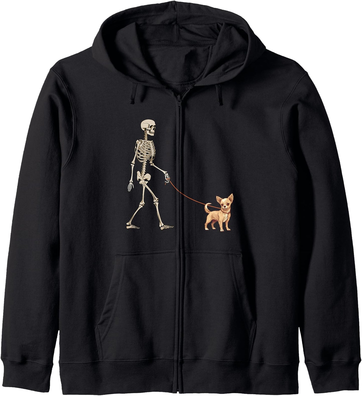 Funny Chihuahua Skeleton Dog Walking Halloween Zip Hoodie