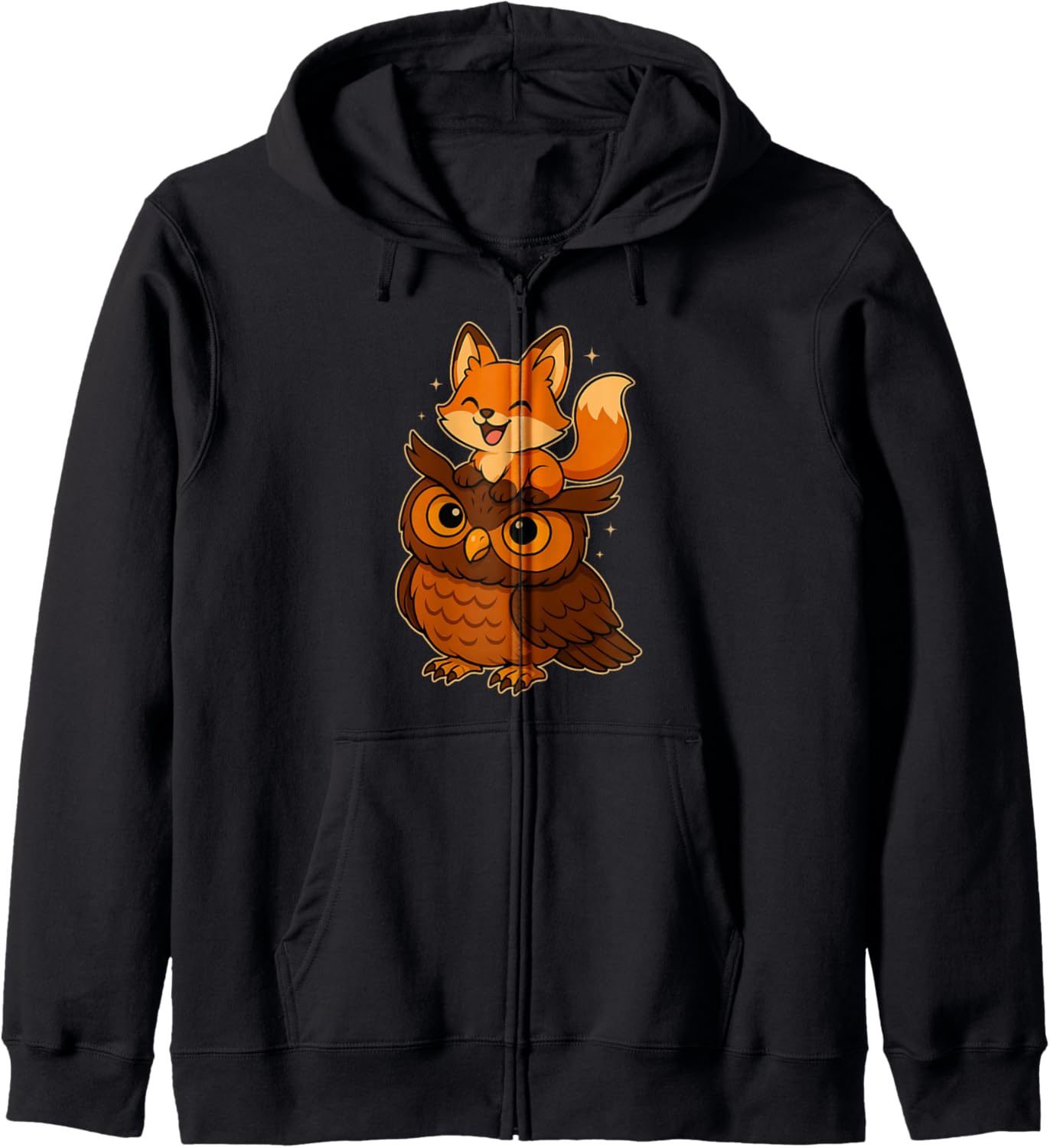 Funny Fox and Owl Cute Forest Animals Cartoon Zip Hoodie