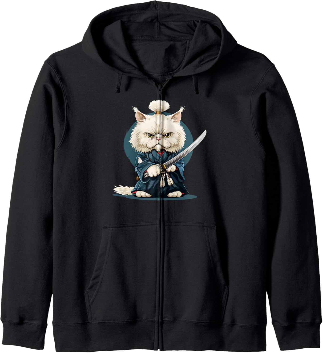 Japanese Ninja Cat Kawaii Persian Cat Samurai Zip Hoodie
