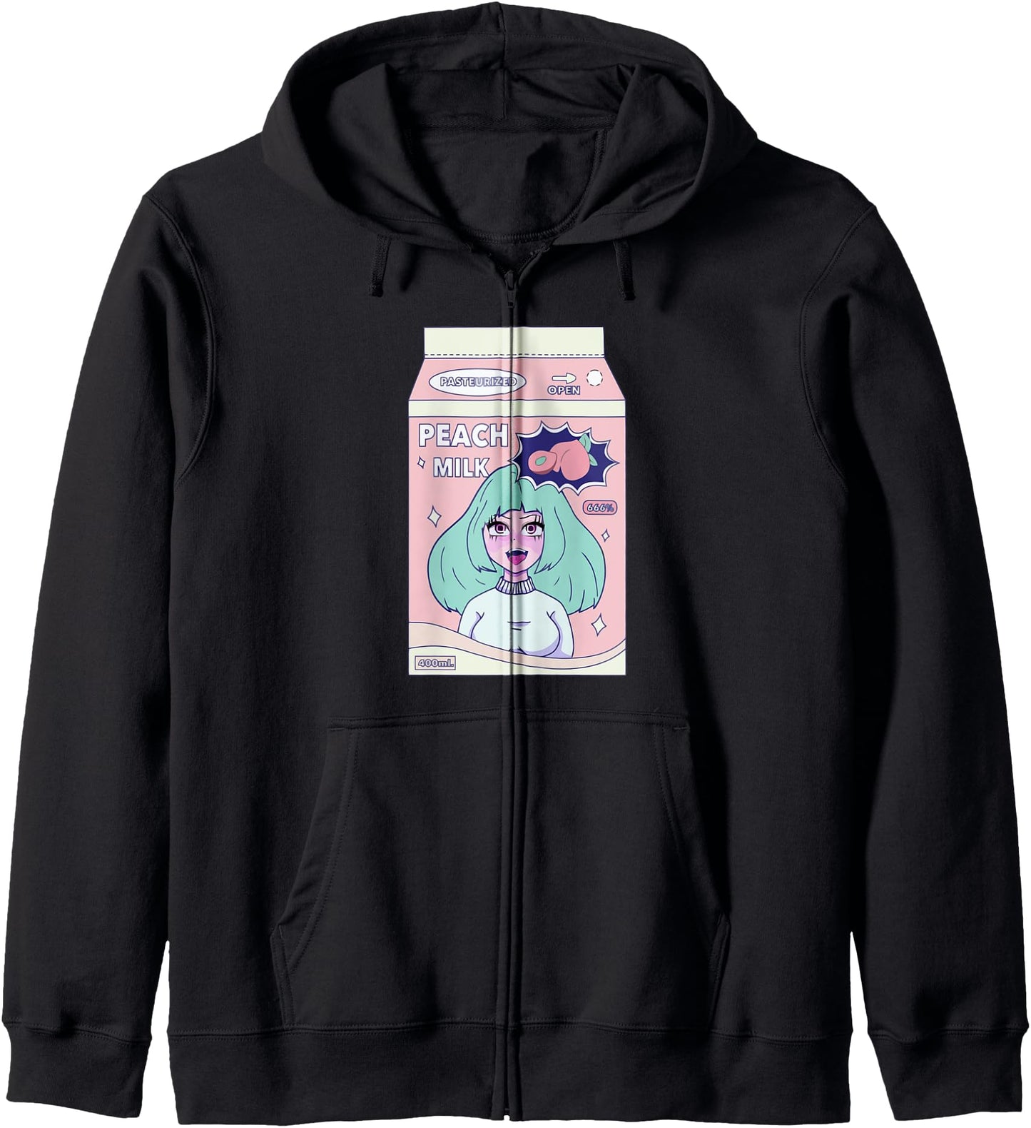 90s Japanese Kawaii Peach Milk Juice Aesthetic anime girl Hoodie