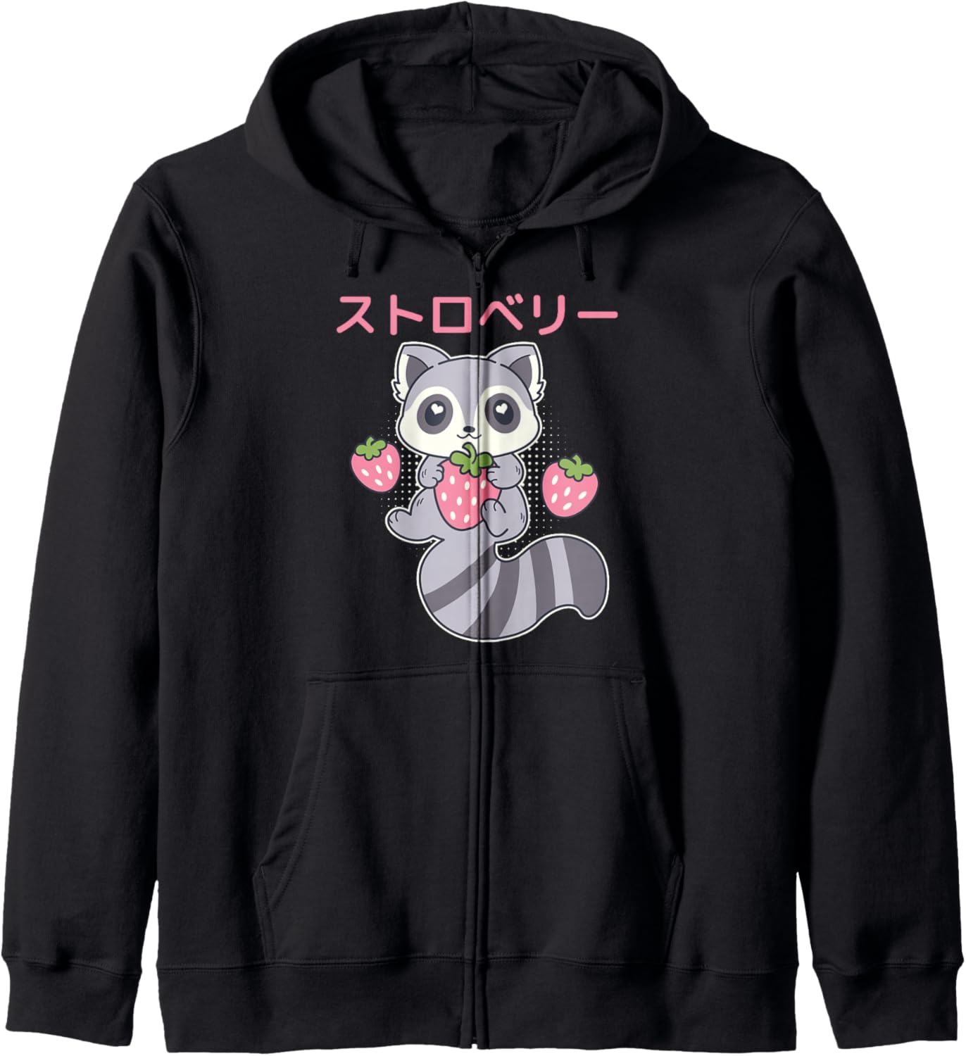 Cute Kawaii Raccoon Embrace A Big Strawberry Anime Hoodie