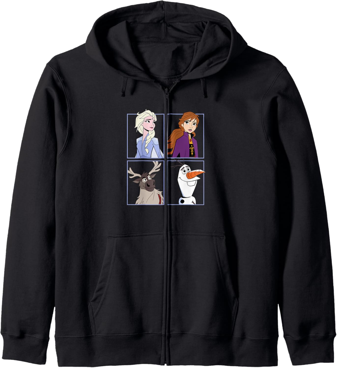 Disney Frozen 2 Main Characters Group Shot Big Chest Panels Zip Hoodie