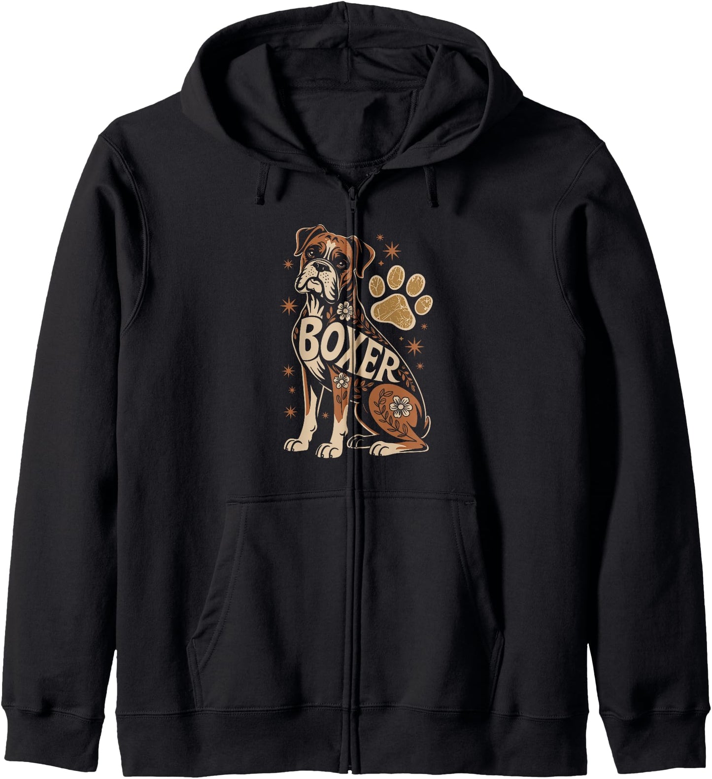 Floral Whimsical Boxer Dog Boxers Zip Hoodie