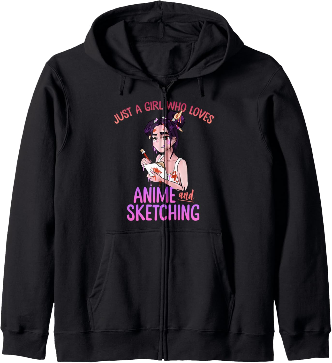 Just A Girl Who Loves Anime And Sketching - Anime Girl Gift Zip Hoodie