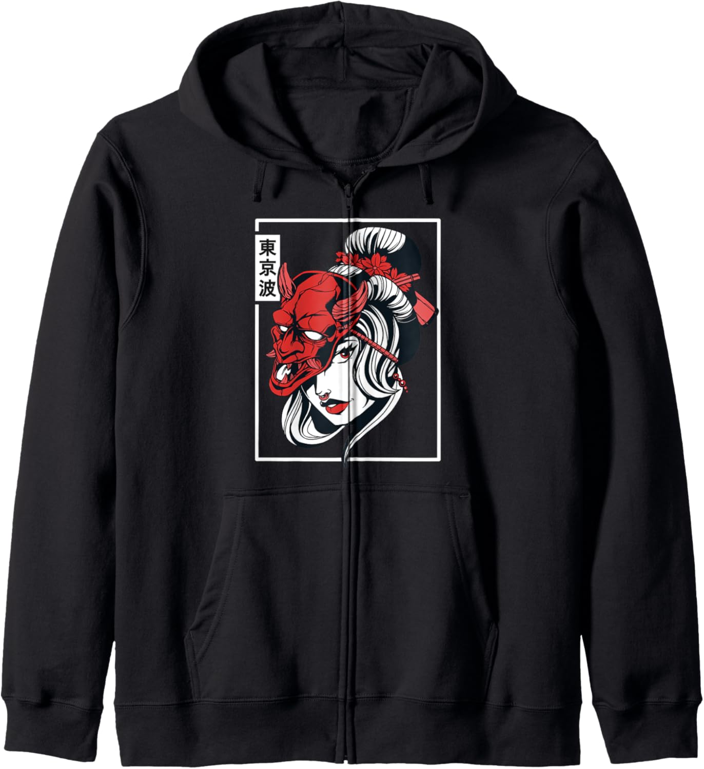 Japanese Demon Mask Oni Woman Japan Art Aesthetic Anime Zip Hoodie