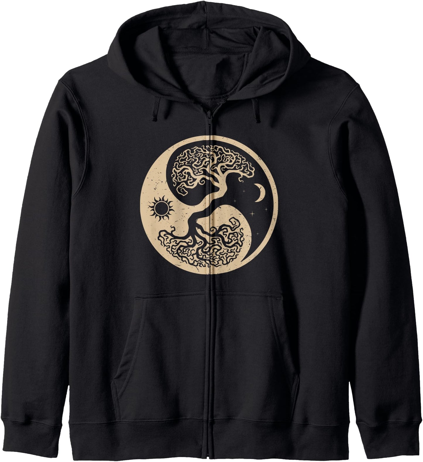 Yin Yang Bonsai Tree Vintage Retro Japanese Zen Buddhist Zip Hoodie