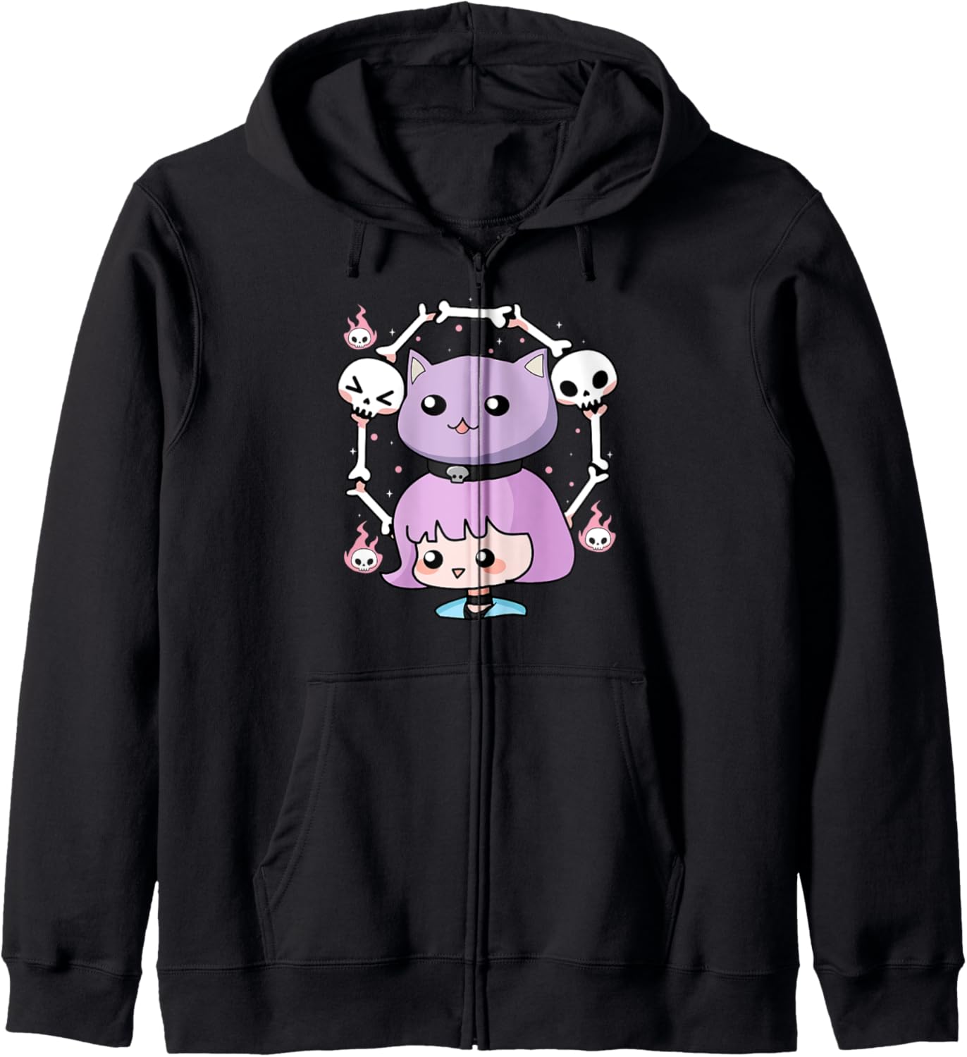 Cute Wiccan Cat Gothic Girl Pastel Goth Anime Aesthetic Hoodie