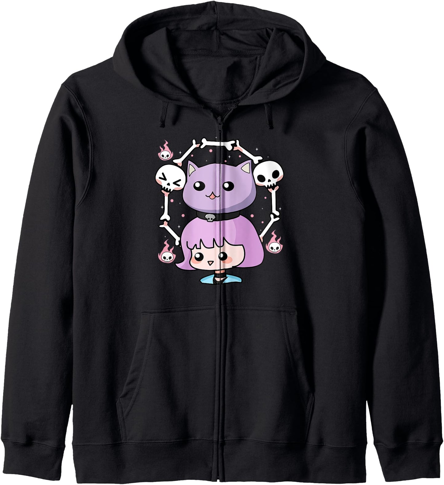 Cute Wiccan Cat Gothic Girl Pastel Goth Anime Aesthetic Hoodie