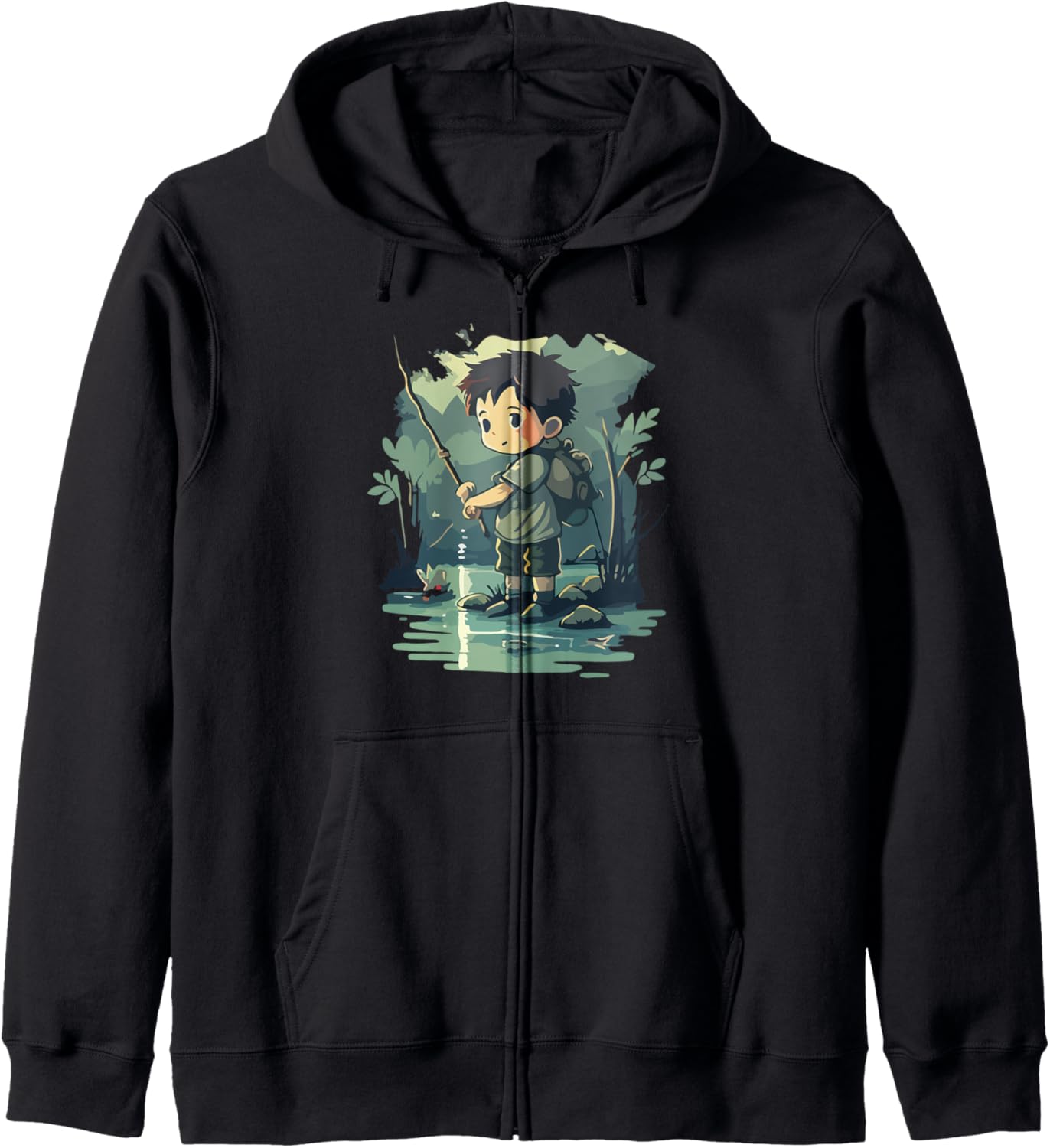 Anime Boy Fishing | Cute Fishing Anime Hoodie