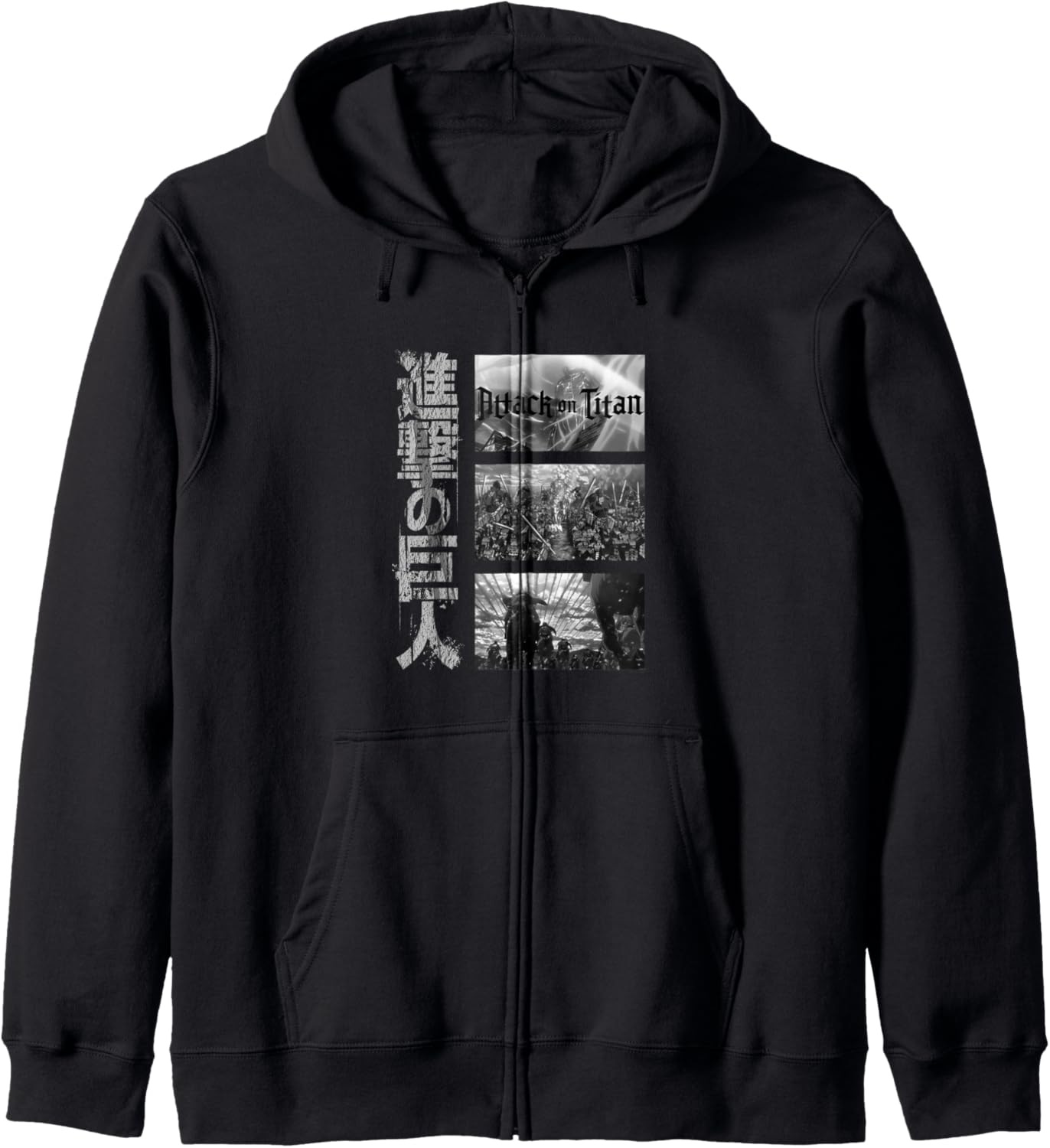 Attack on Titan Season 3 Three Scenes with Kanji Anime Zip Hoodie