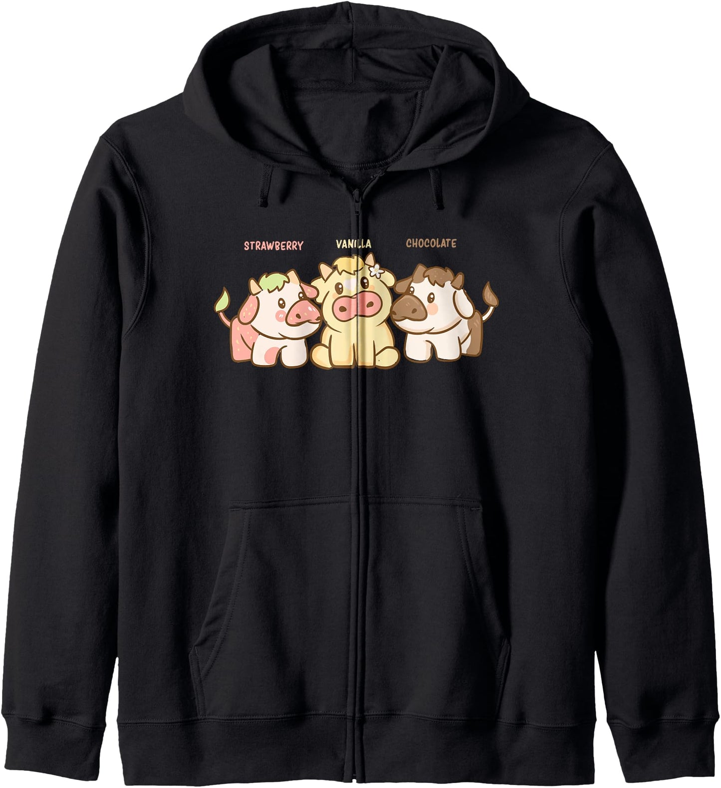 Strawberry Chocolate Vanilla Cows - Cute Kawaii Anime - Cow Hoodie