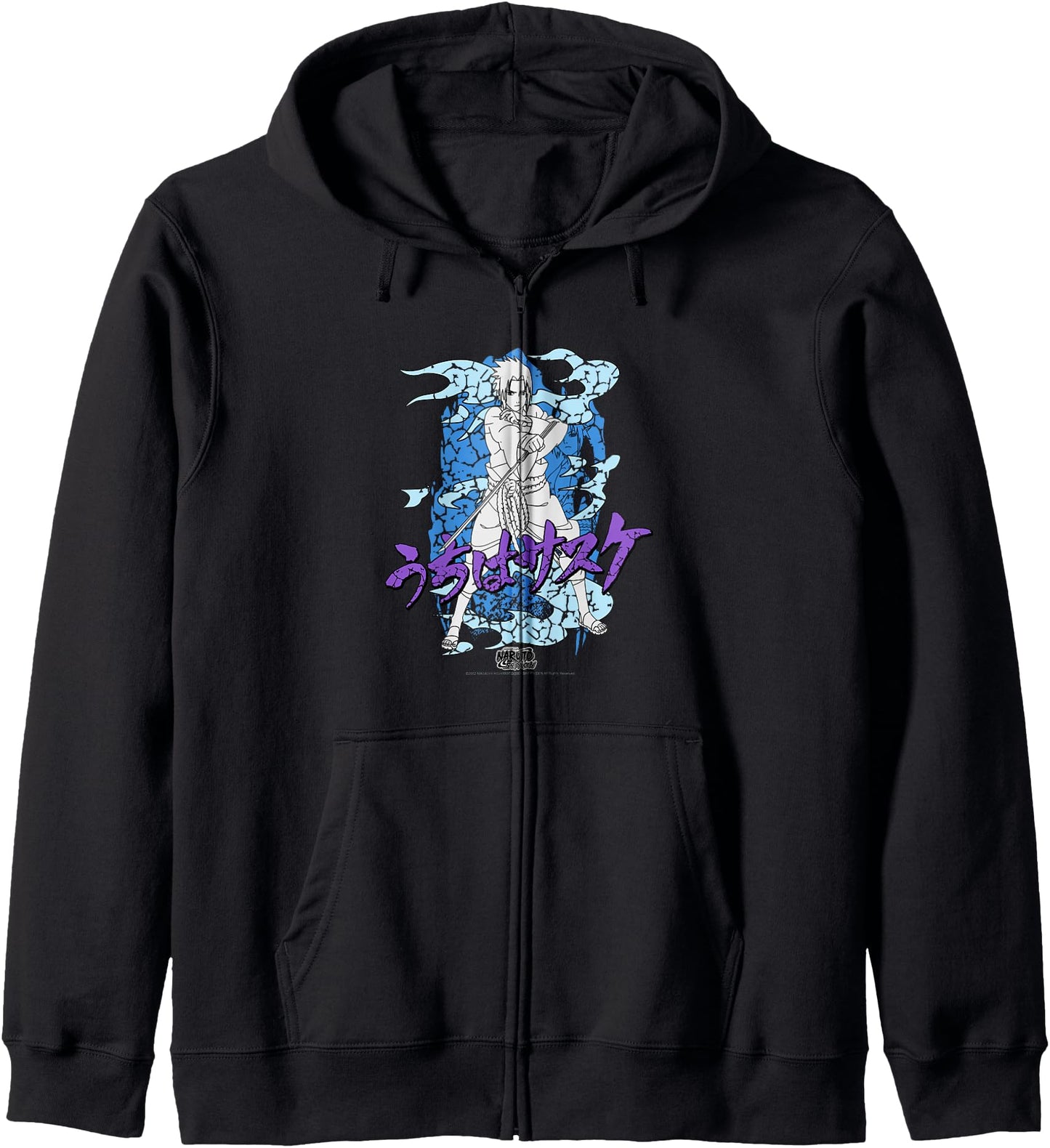 Naruto Shippuden Sasuke Kanji Distressed Background Anime Hoodie