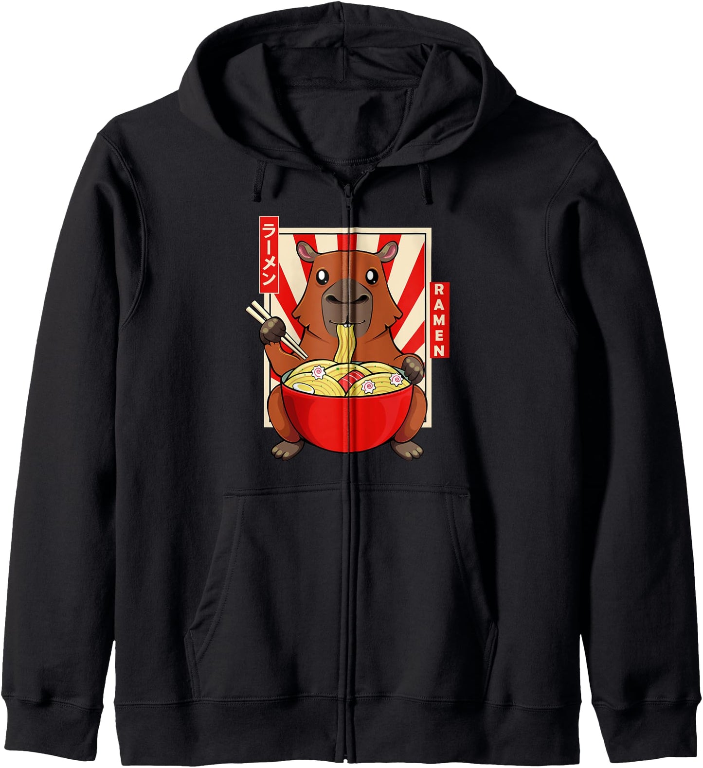 Cute Kawaii Capybara Carpincho Water Hog Ramen Bowl Japanese Zip Hoodie