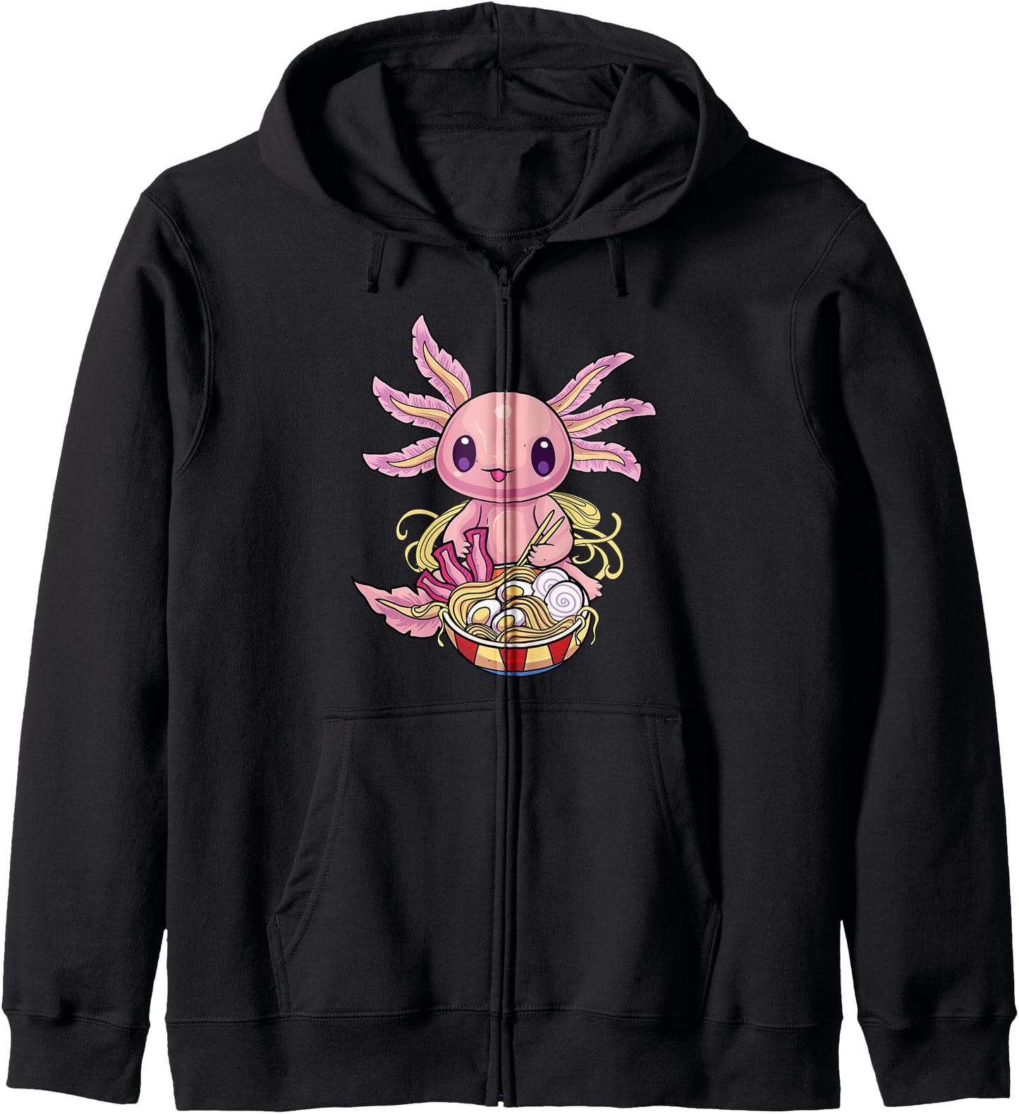 Ramen Axolotl Kawaii Anime Axolotl Japanese Ramen Noodles Zip Hoodie