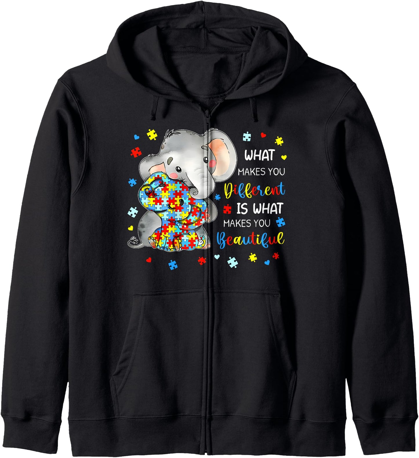 What Makes You Different Beautiful Elephant Autism Awareness Zip Hoodie