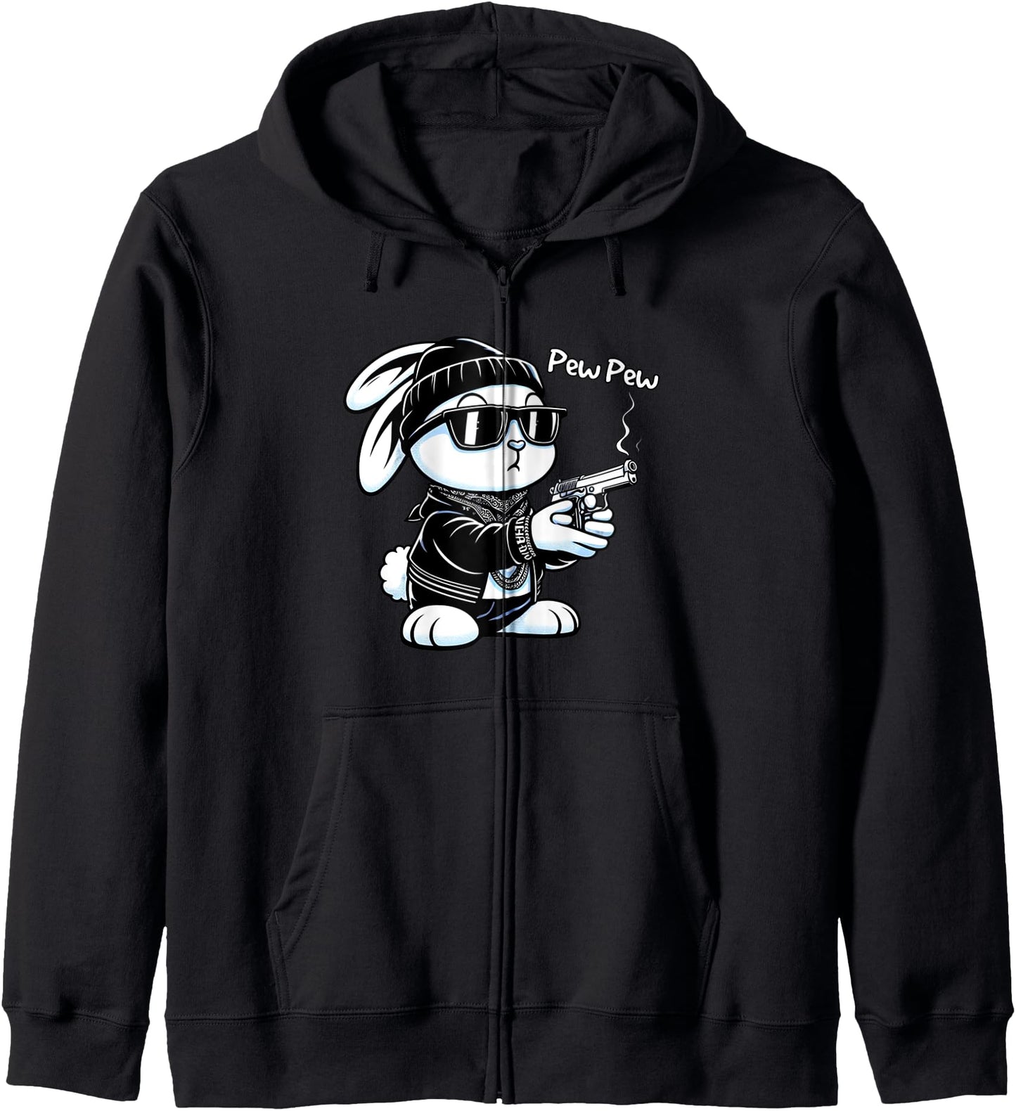 Thug Bunny Rabbit Gangster Rabbit With Gun Funny Rabbit Zip Hoodie