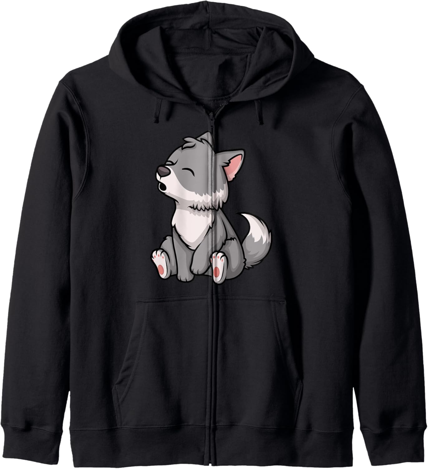 Kawaii Chibi Wolf Cute Howling Anime Pup Hoodie