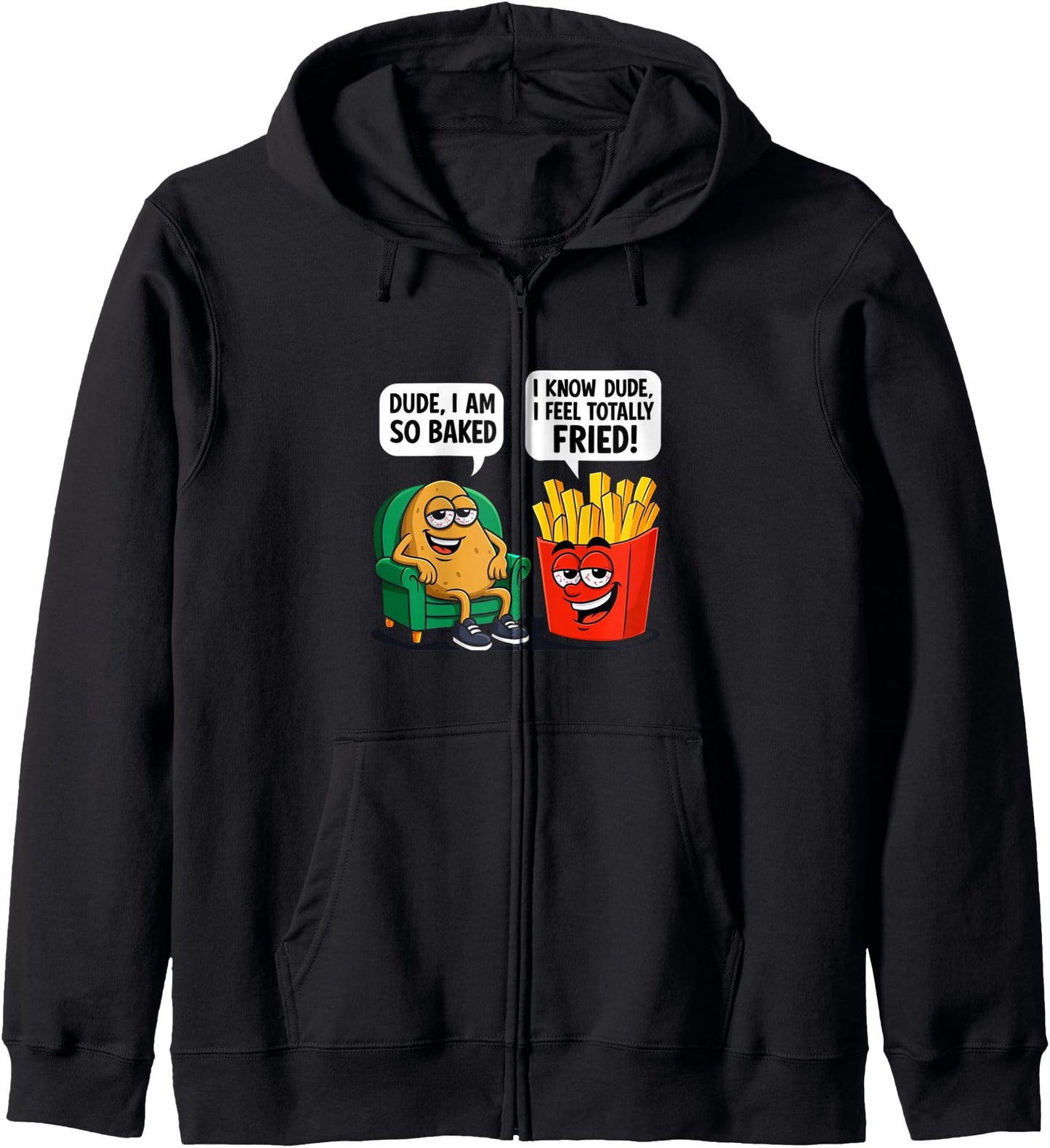 Funny cartoon of a chill potato and crispy fries Zip Hoodie