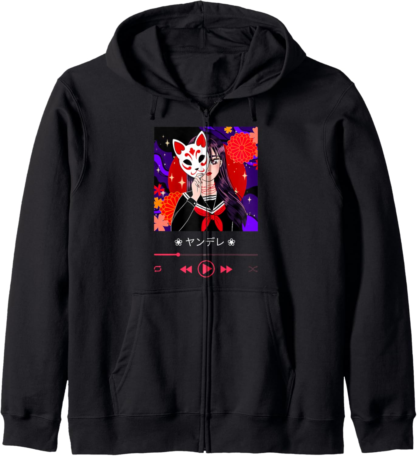 Yandere in Japanese Kitsune Mask for Lewd Anime Otakus Hoodie
