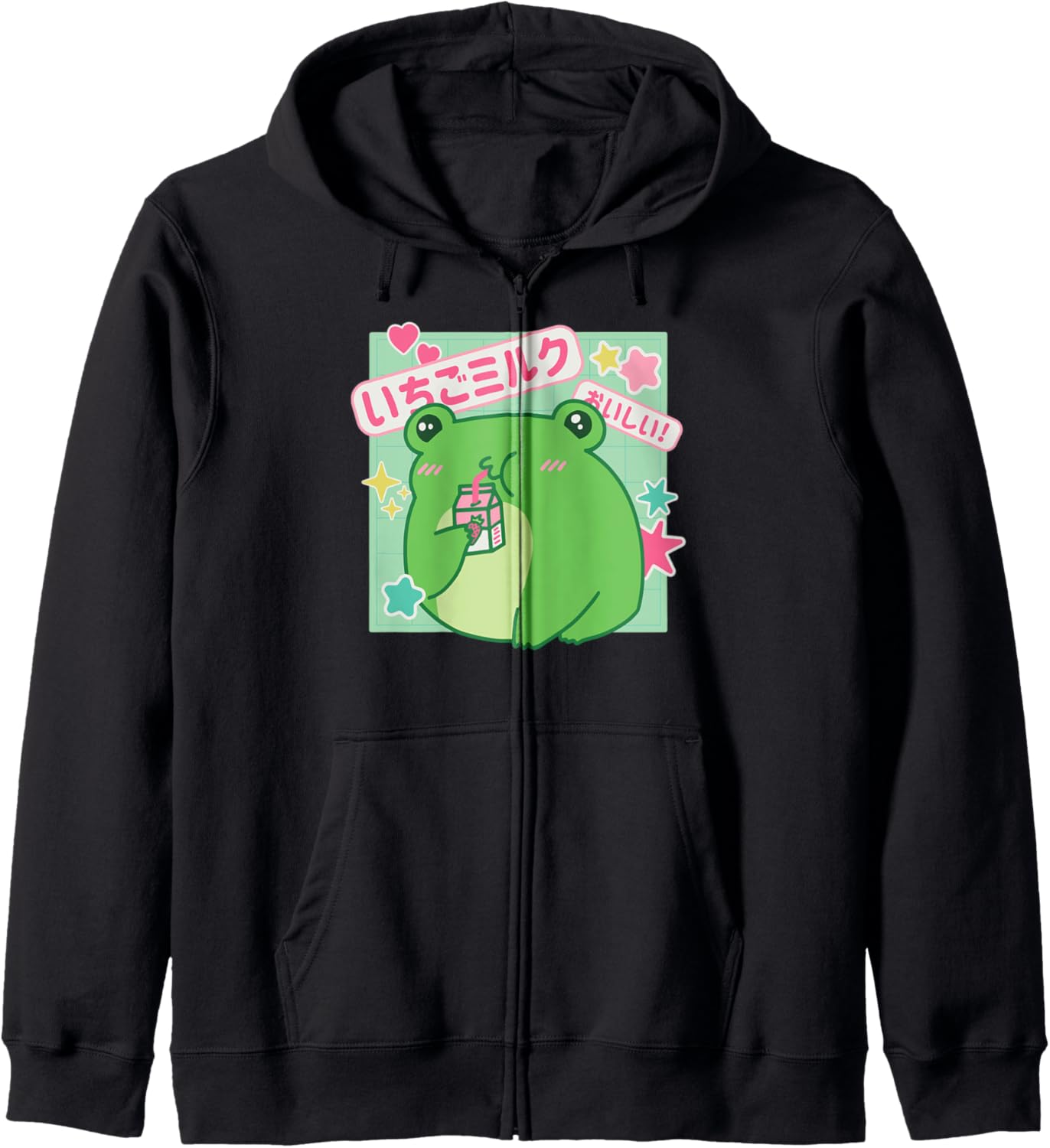 Vaporwave Frog Strawberry Milk Kawaii Japanese Anime Gift Hoodie