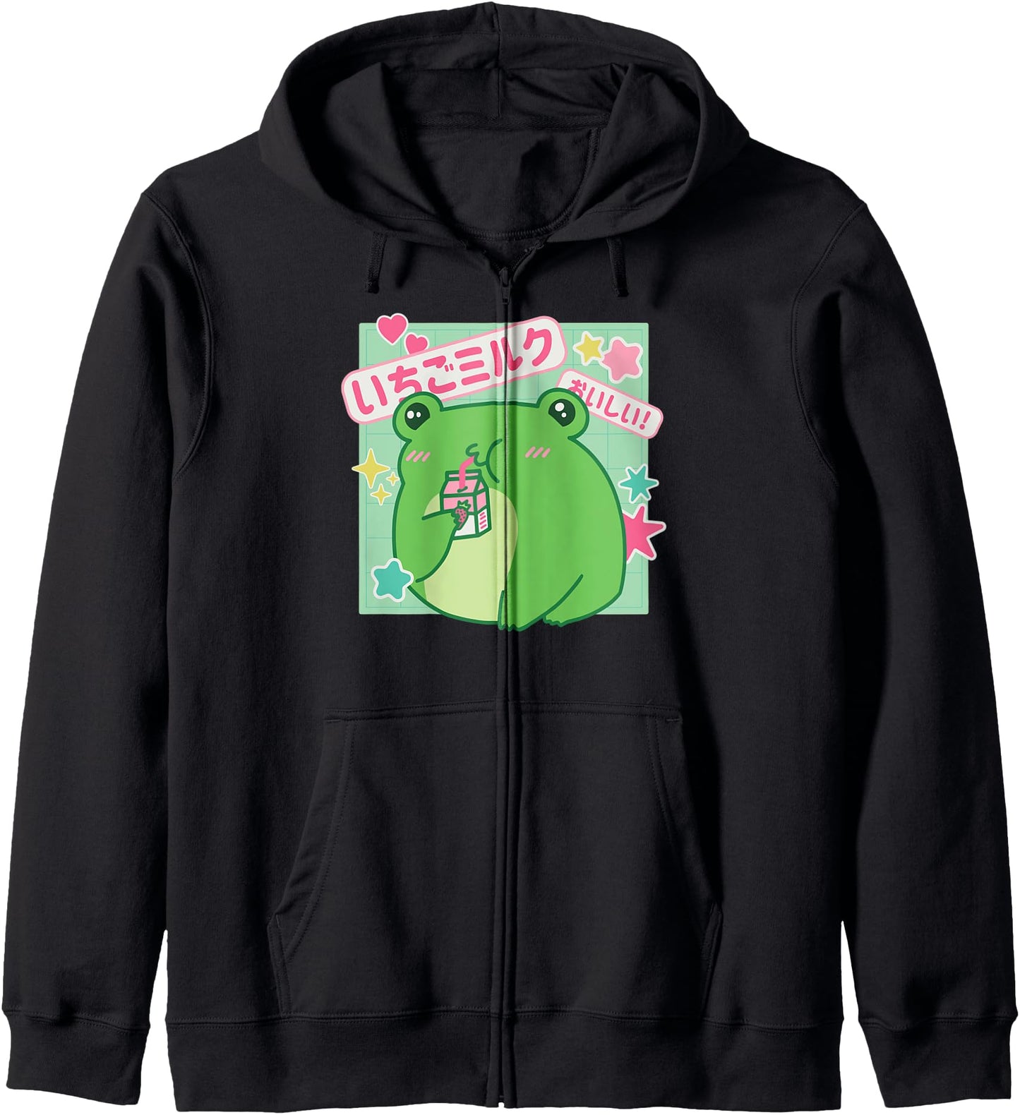 Vaporwave Frog Strawberry Milk Kawaii Japanese Anime Gift Hoodie