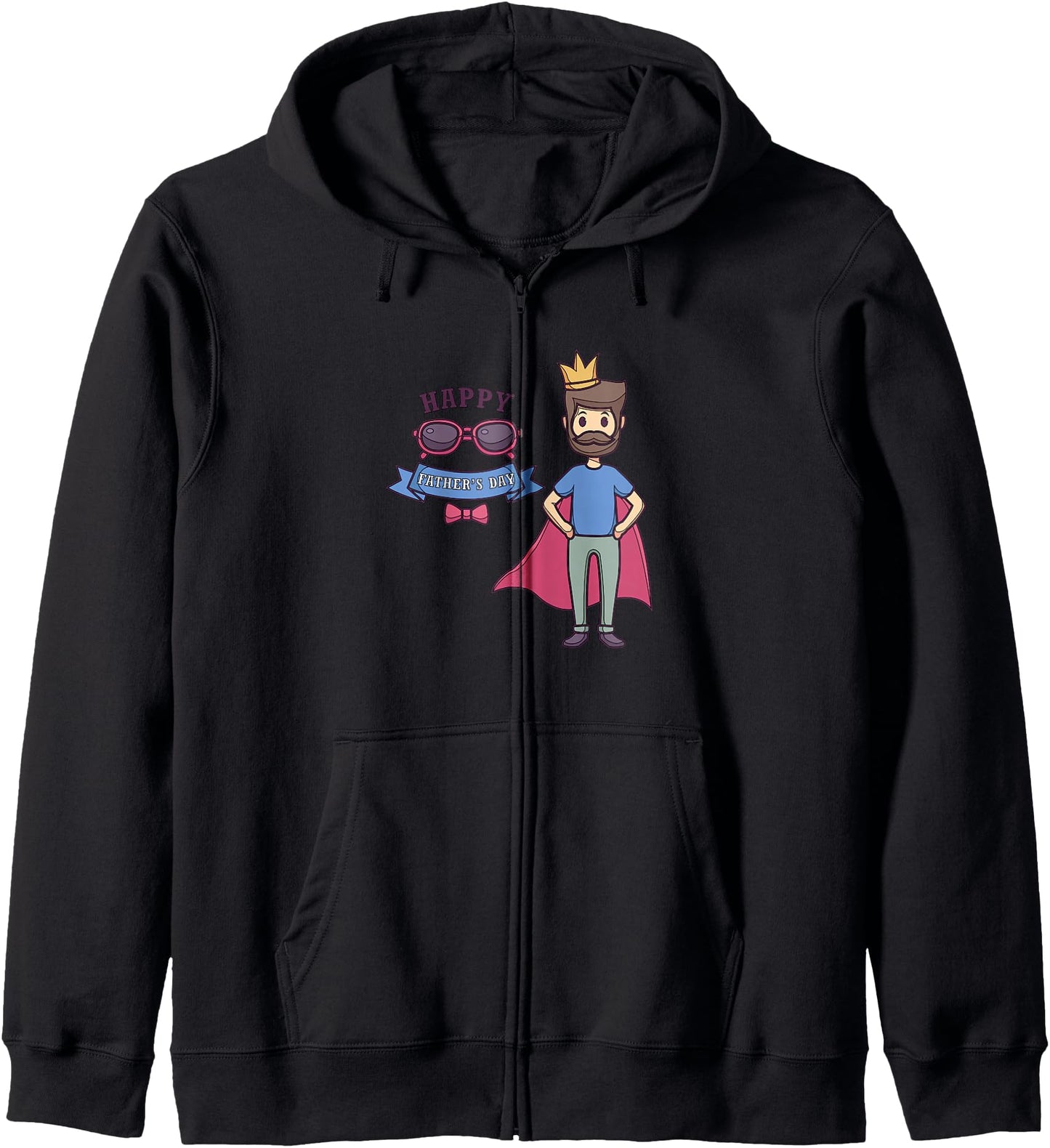 King Of Cool Cartoon Character With Crown Superhero Design Zip Hoodie