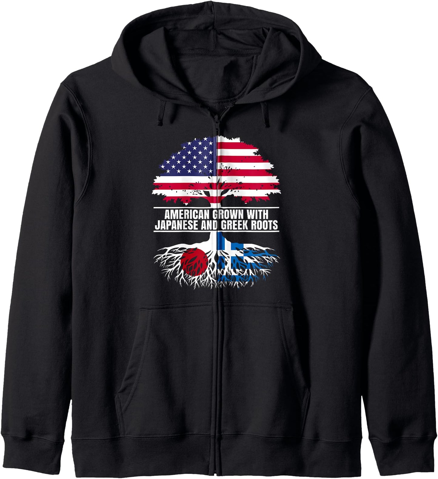 American Grown with Flag Heritage Japanese Greek Roots Zip Hoodie