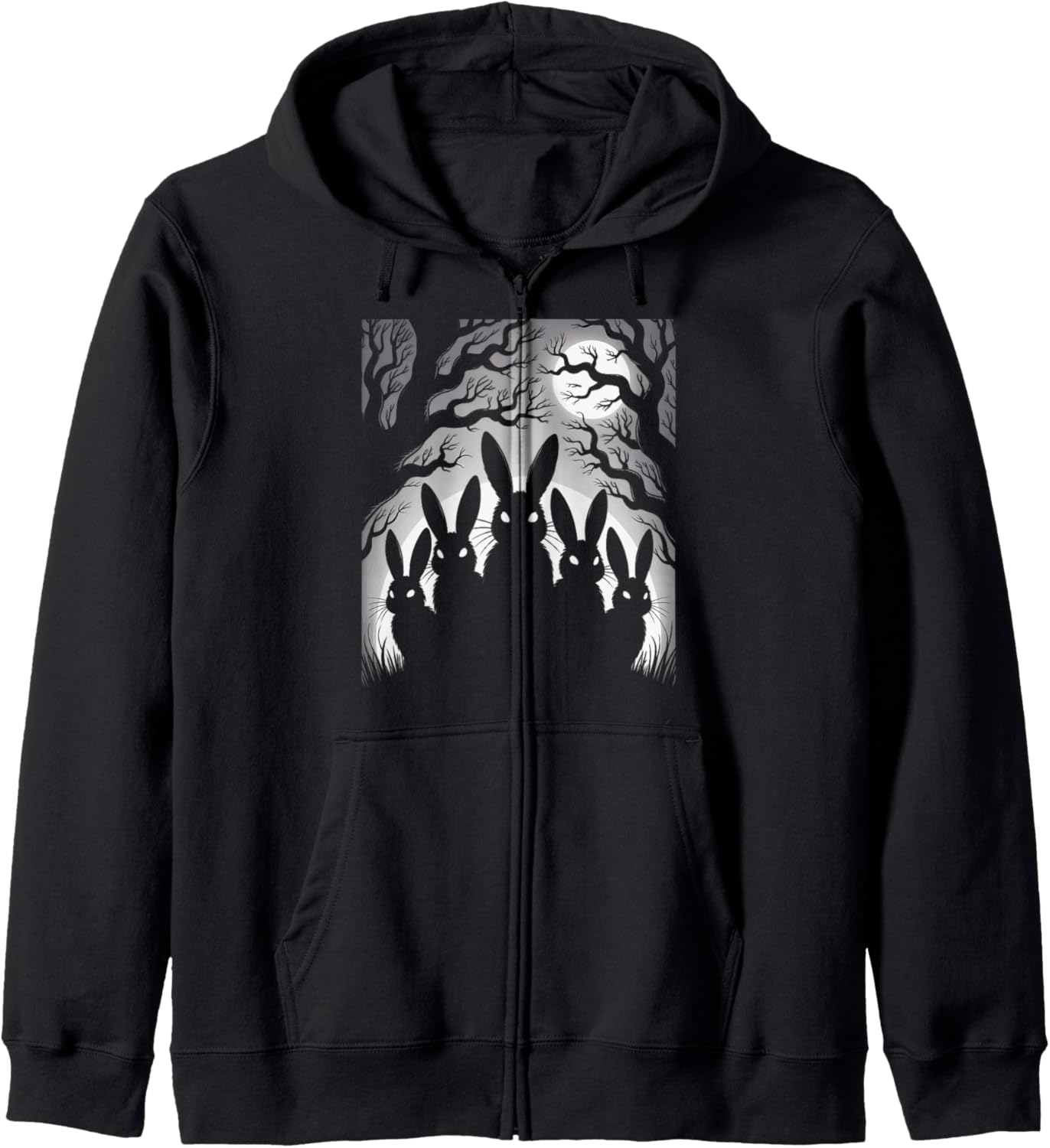 Creepy Cute Bunny Rabbit Alt Goth Grunge Halloween Design Zip Hoodie