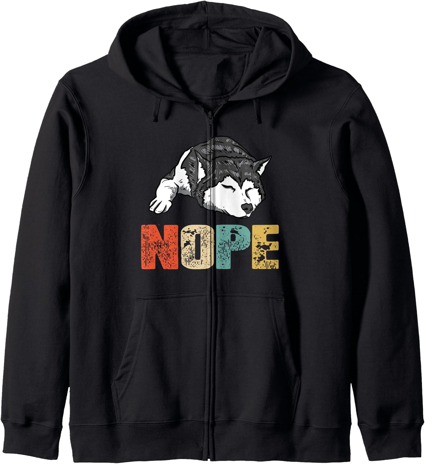 Vintage Nope Funny Siberian Husky Dog Lover Zip Hoodie