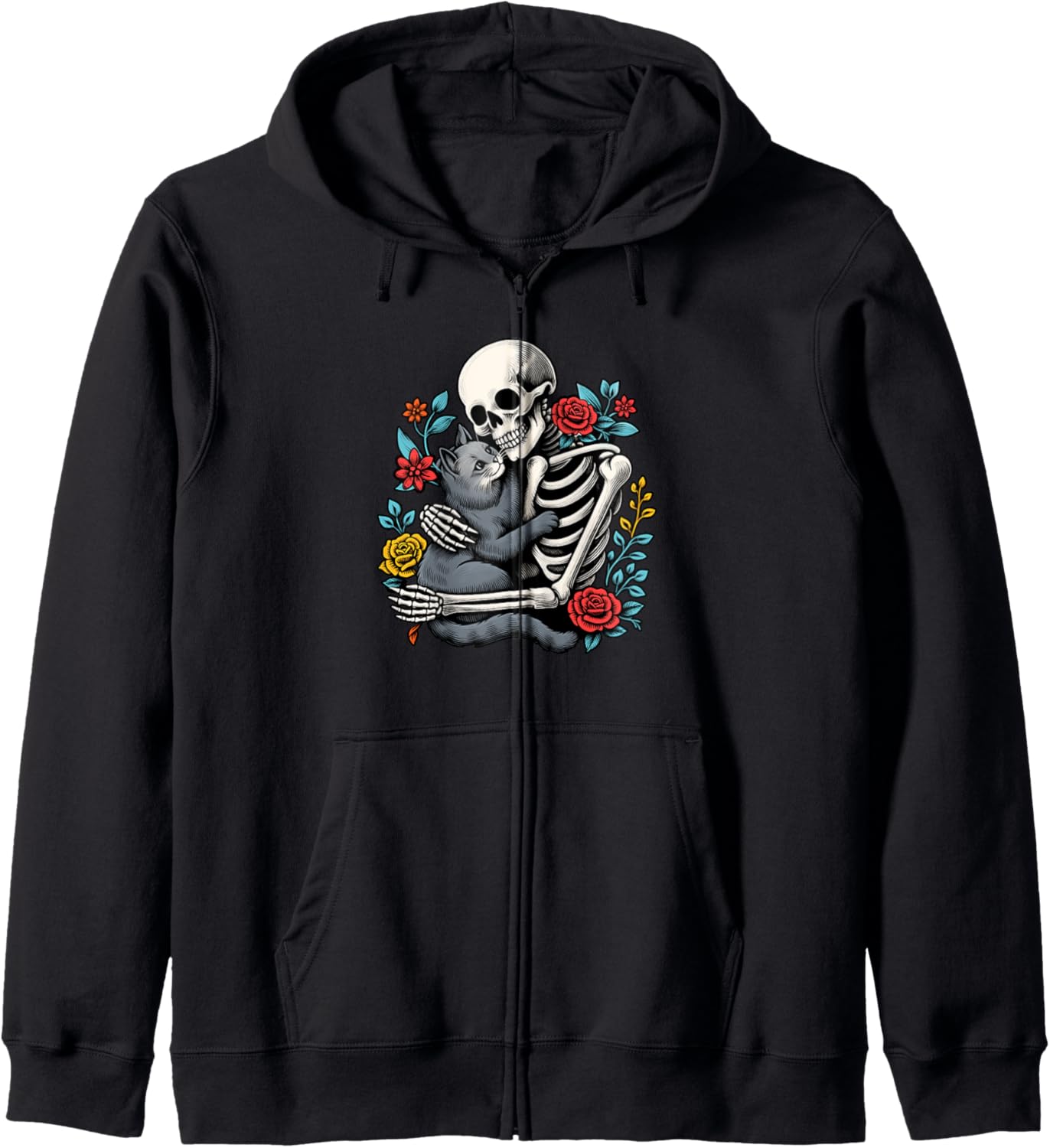 Cat Lover Cat Mom Halloween Vibes Skeleton Hugs Black Cat Zip Hoodie