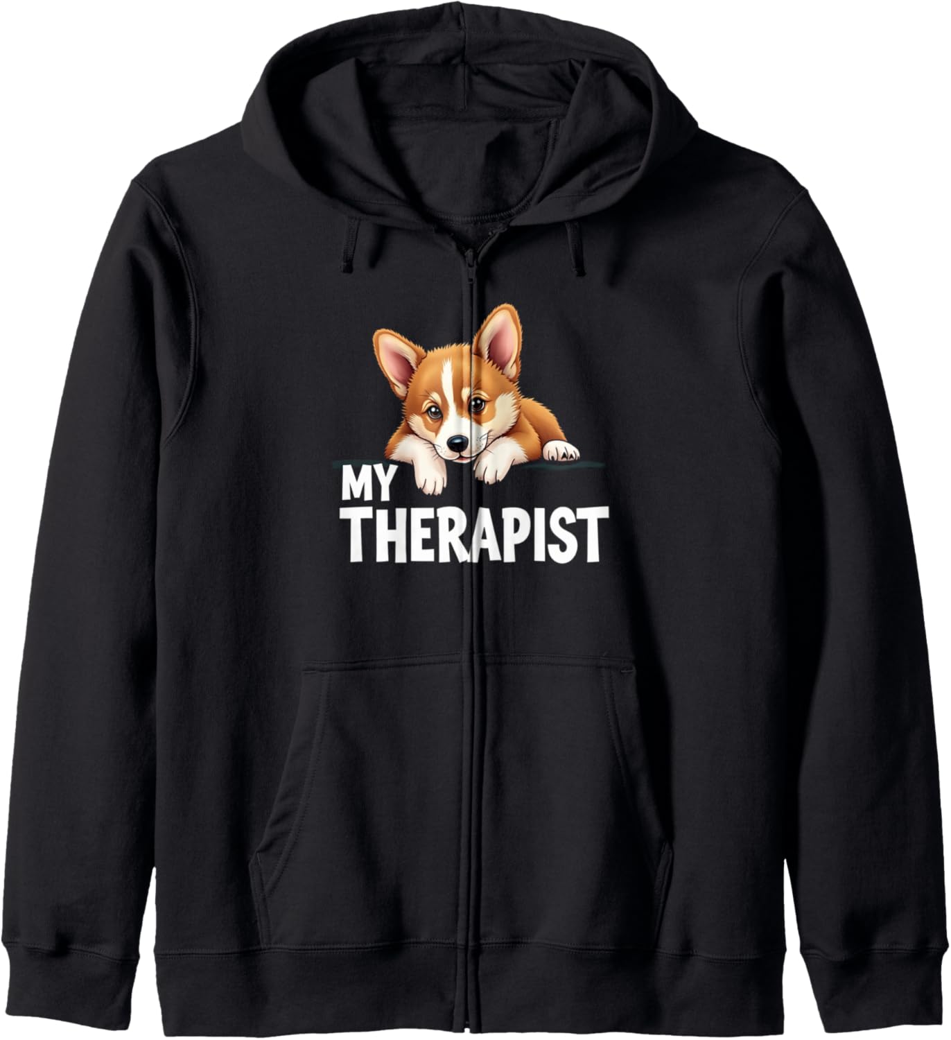Funny Puppy My Therapist Welsh Corgi Dog Zip Hoodie
