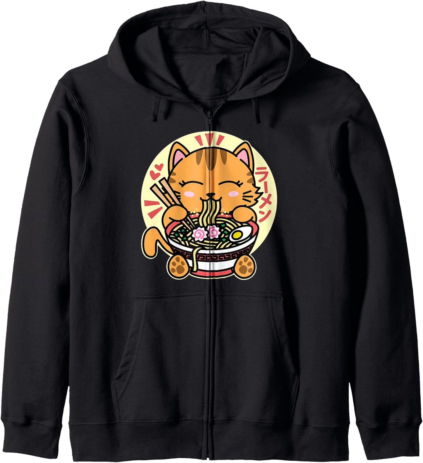 Kawaii Ramen Cute Anime Orange Cat Japanese Noodles Drk Zip Hoodie