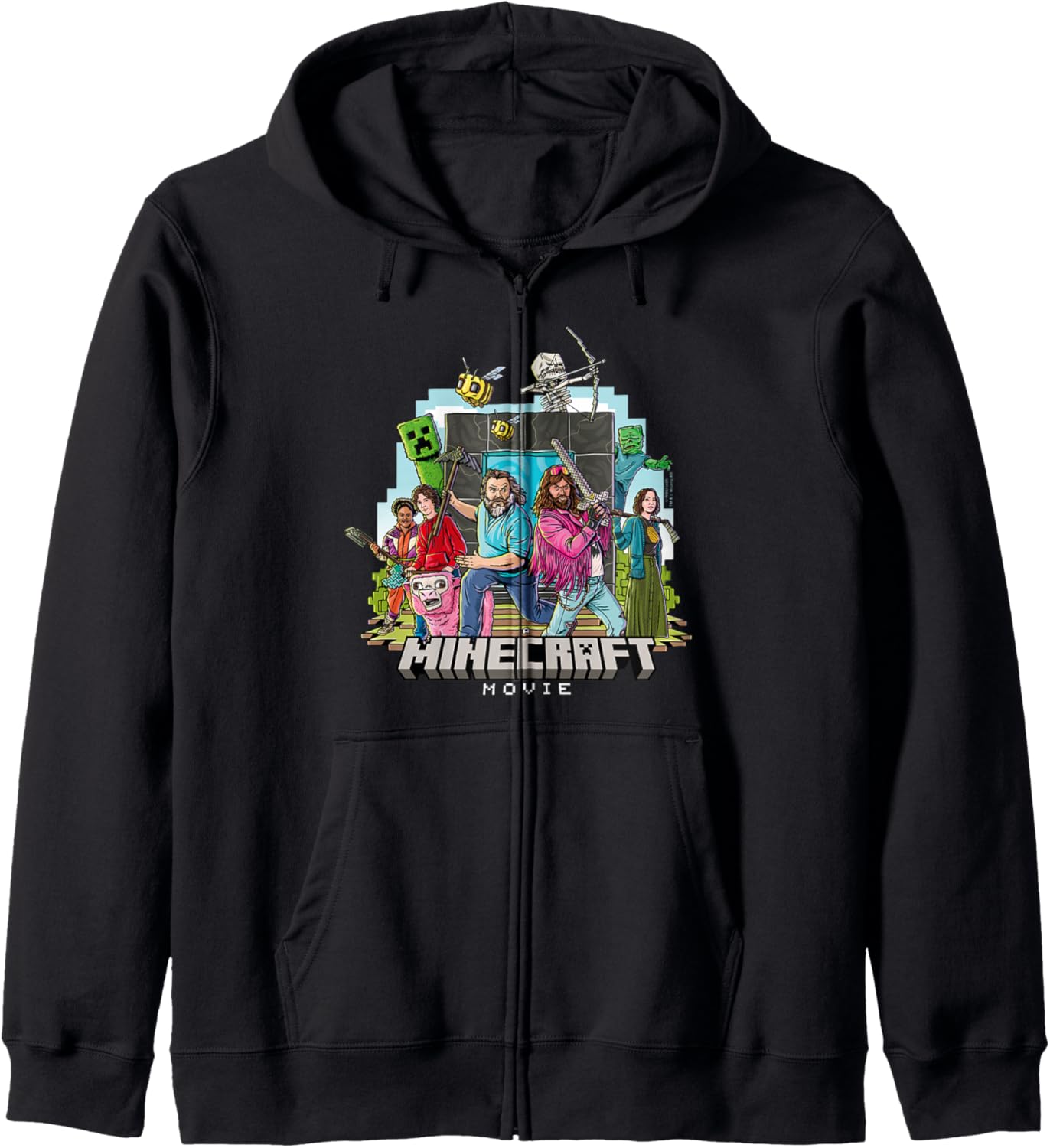 A Minecraft Movie Main Characters Group Shot Cartoon Style Zip Hoodie