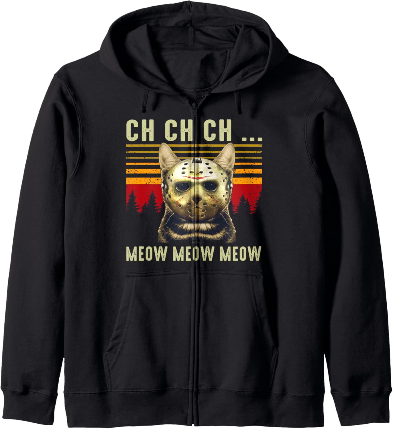Ch Ch Ch Meow Meow Scary Friday Costume Halloween Cat Zip Hoodie