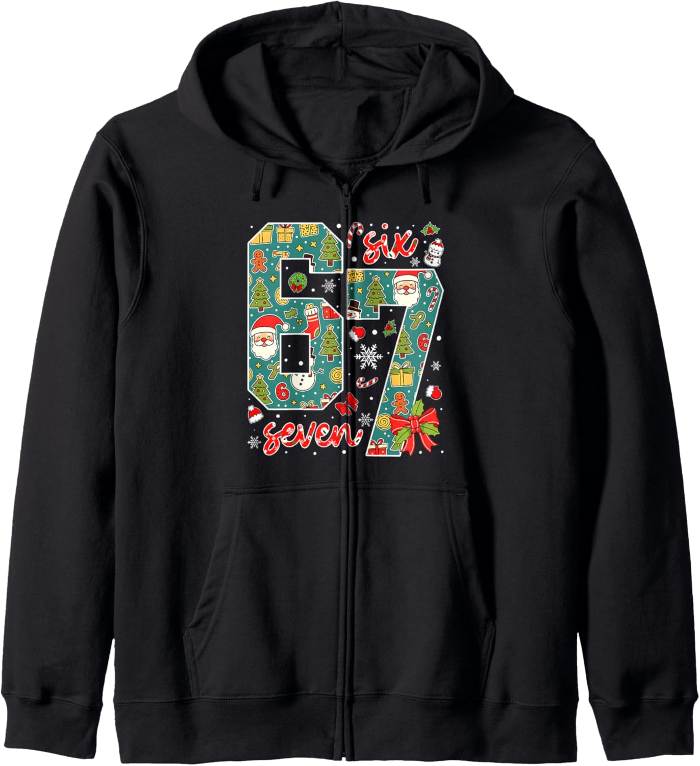 Funny 67 Six Seven Meme Christmas Holiday Teens Boys Kids Zip Hoodie