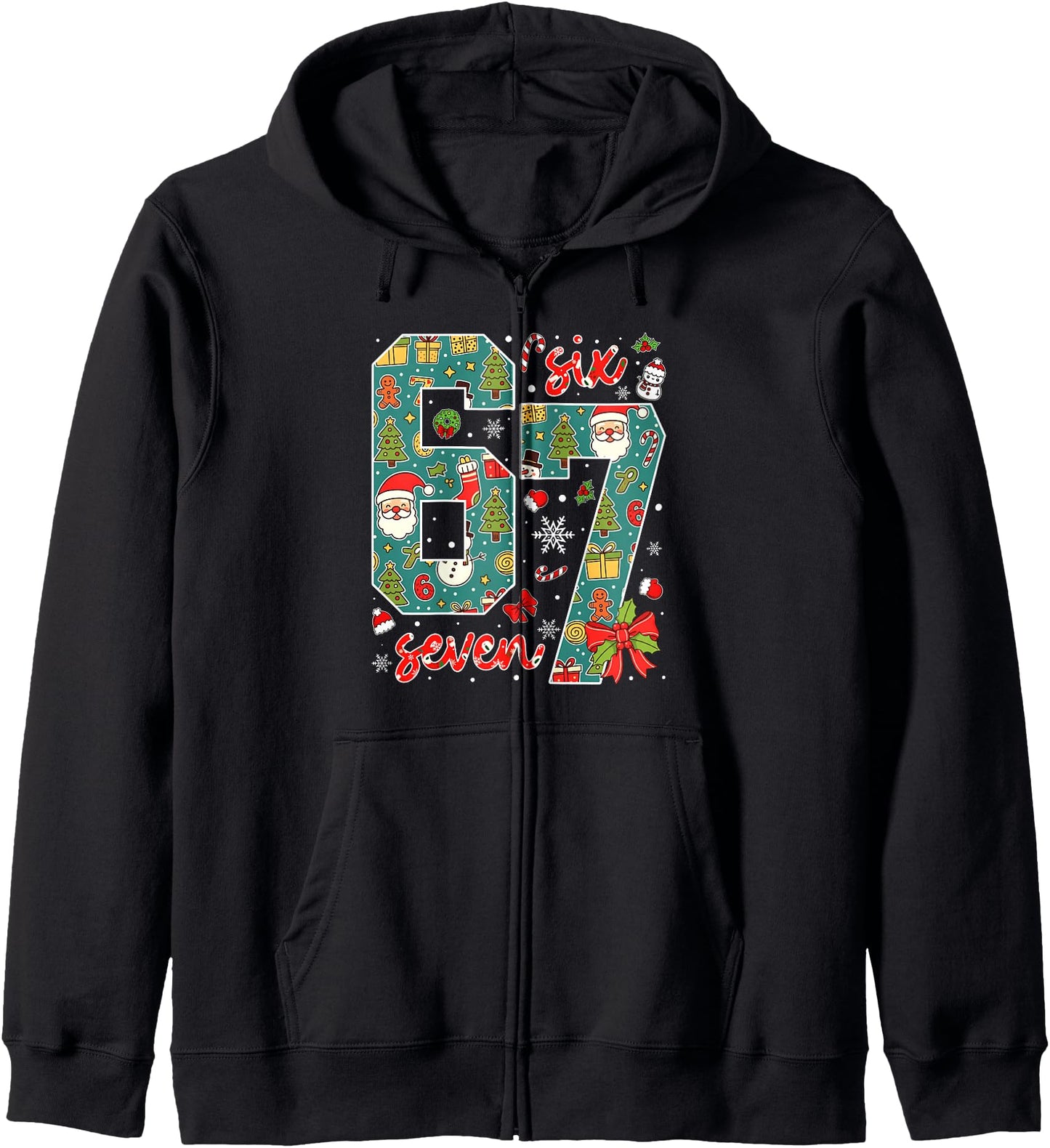 Funny 67 Six Seven Meme Christmas Holiday Teens Boys Zip Hoodie