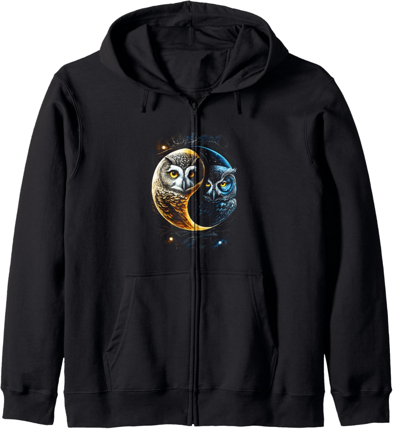 Moon Owl Birds Barn Humorous Yin And Yang Chinese Zip Hoodie
