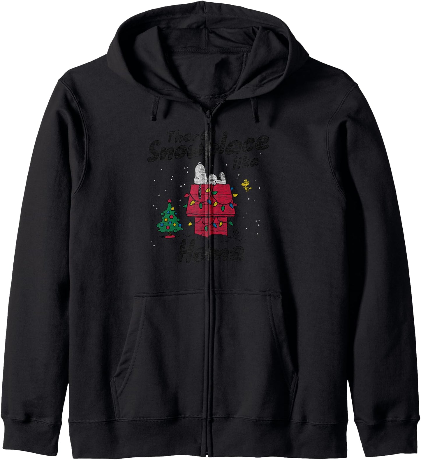 Snoopy and Woodstock Snowy Christmas Lights Scene Zip Hoodie