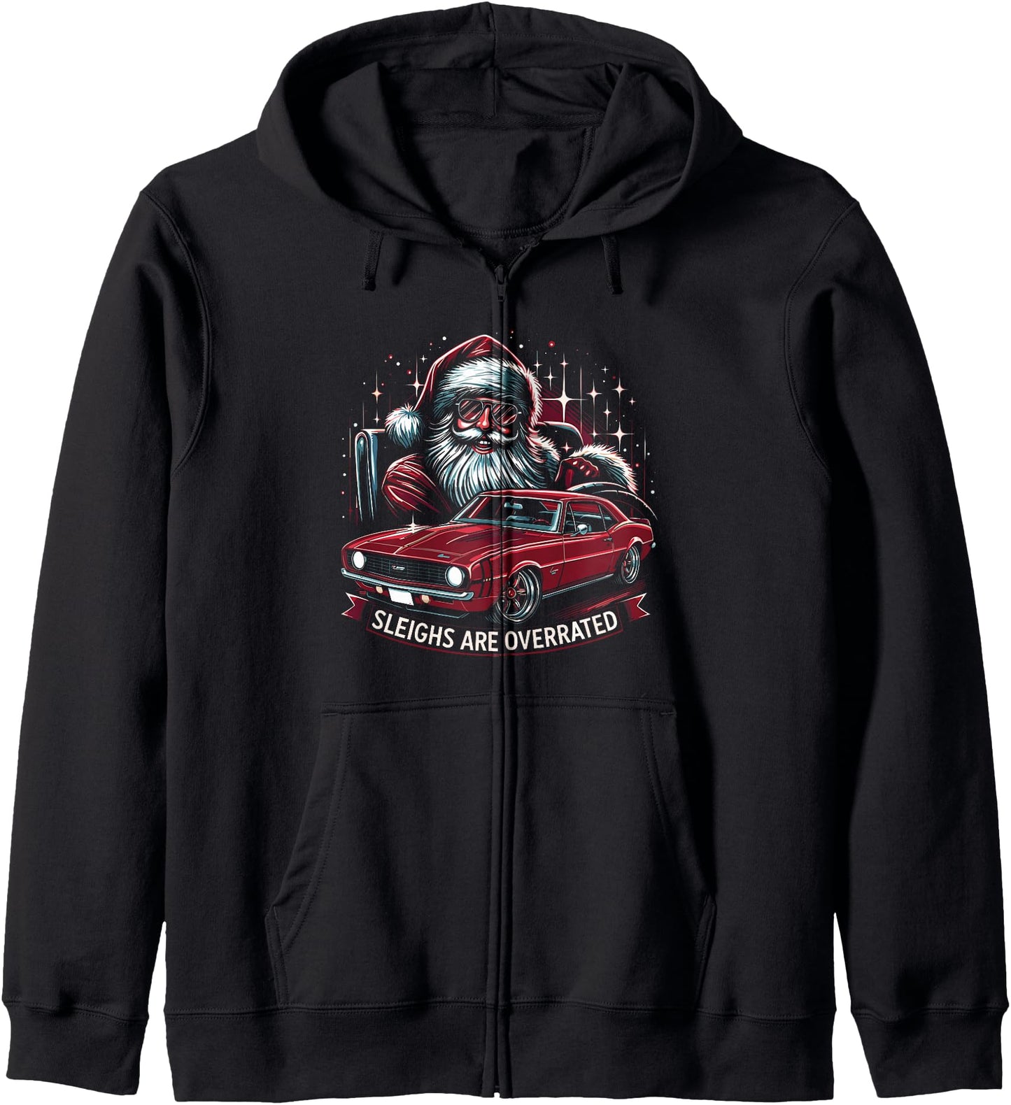Classic Muscle Car Santa Hotrod V8 Enthusiast Christmas Zip Hoodie