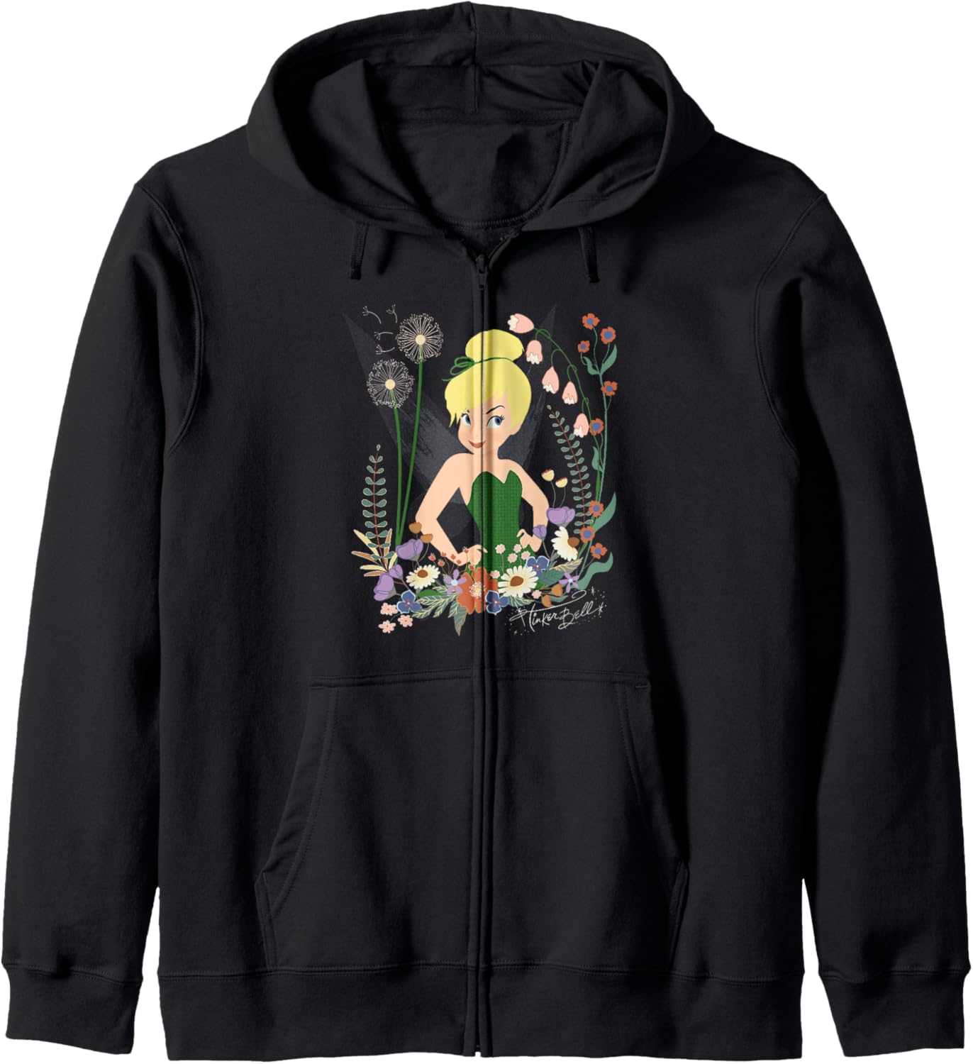 Disney Tinker Bell Peter Pan Fairy and Flowers Zip Hoodie