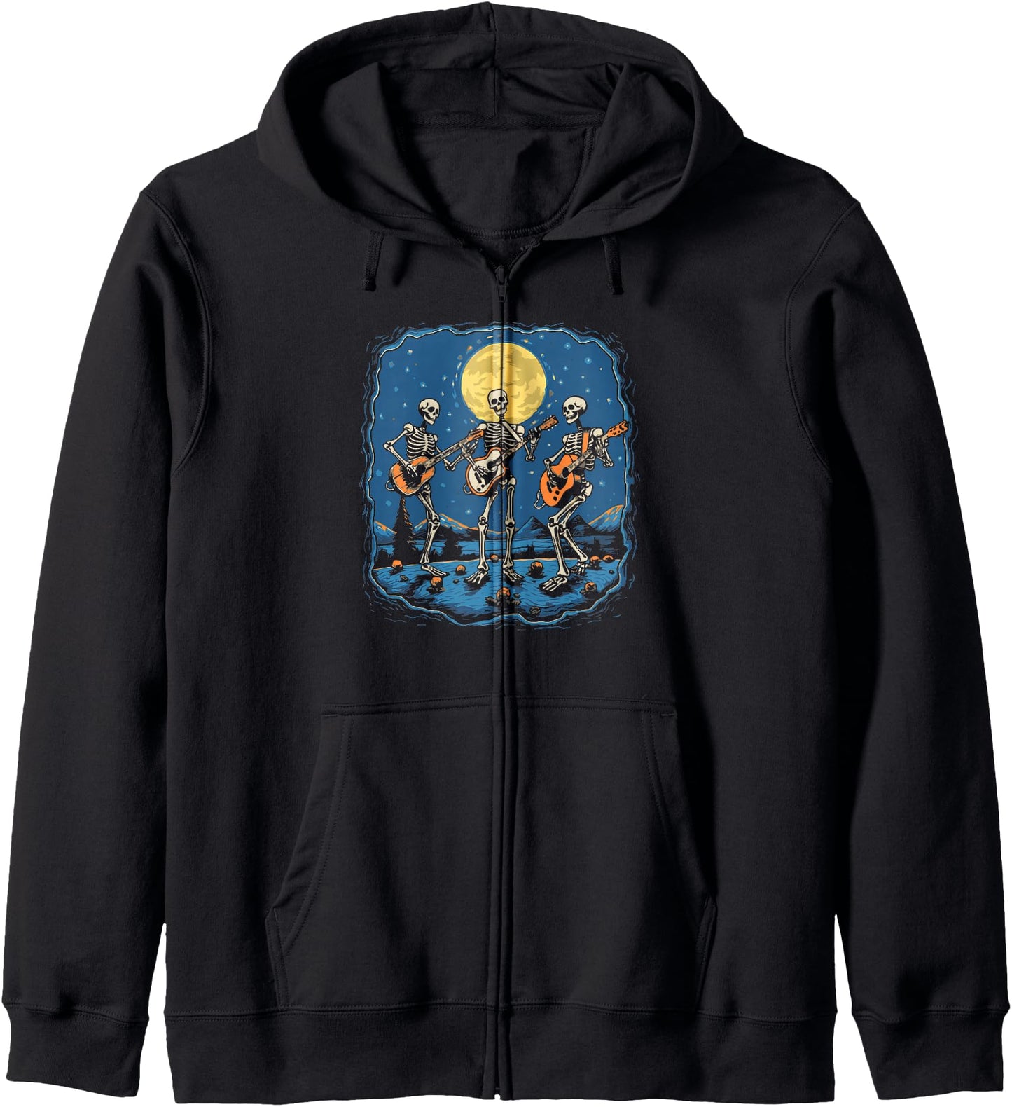 Dead Hippie Vintage Skeleton Band Dancing Stars & Moonligh Zip Hoodie