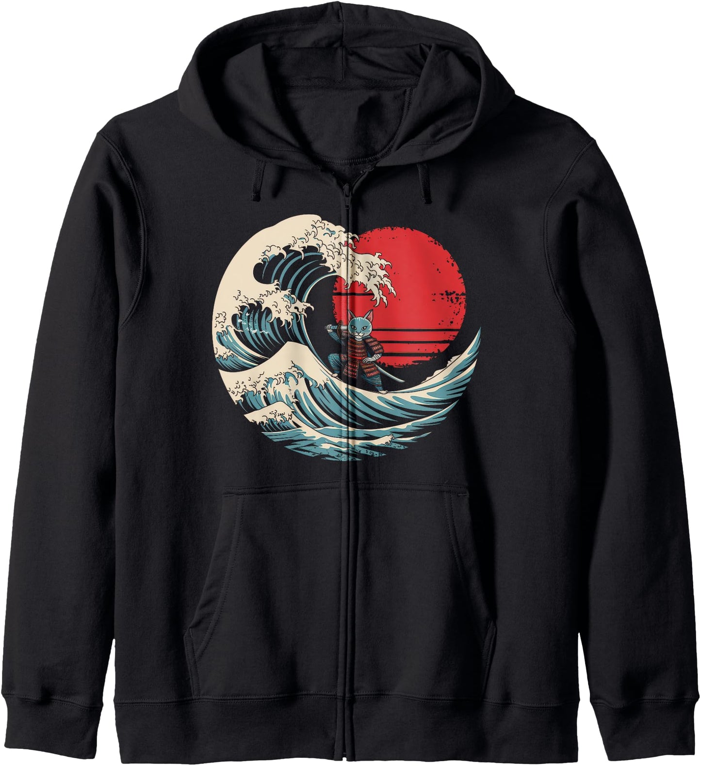 Samurai Cat Vintage Ukiyo-e Warrior Kanji Japan Anime Ink Hoodie
