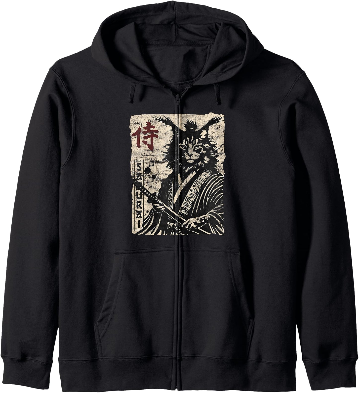Vintage Samurai Ninja Cat Japanese Art Anime Retro Aesthetic Hoodie